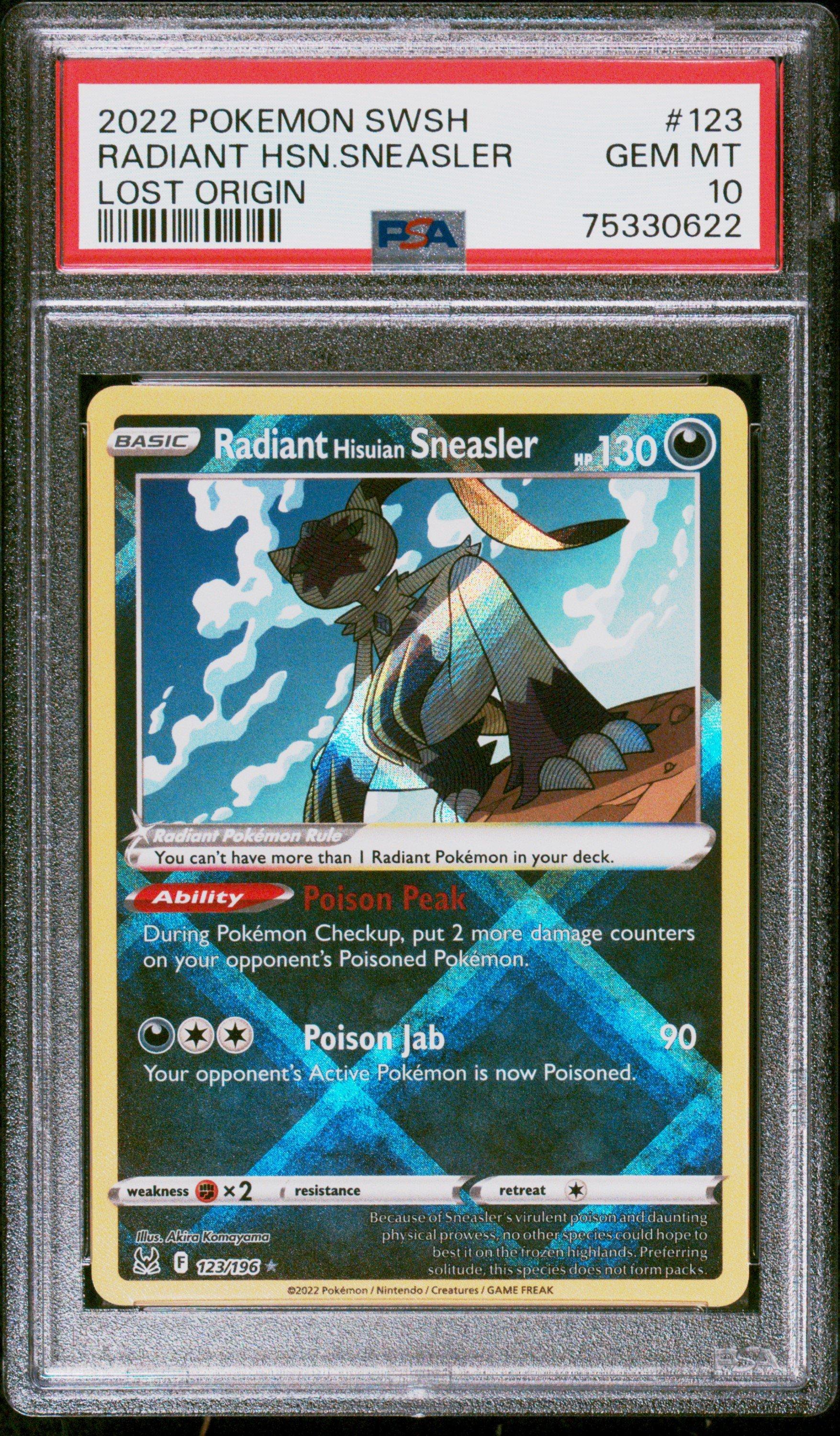 2022 Pokemon Sword & Shield Lost Origin 123 Radiant Hisuian Sneasler PSA 10