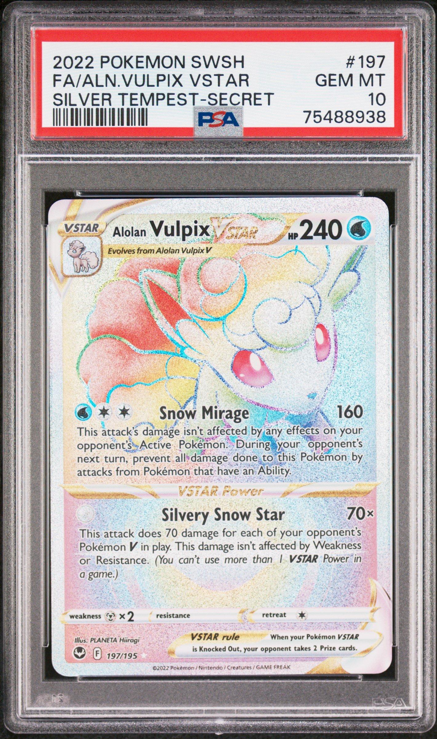 2022 Pokemon Sword & Shield Silver Tempest 197 Full Art/alolan Vulpix Vstar Secret PSA 10