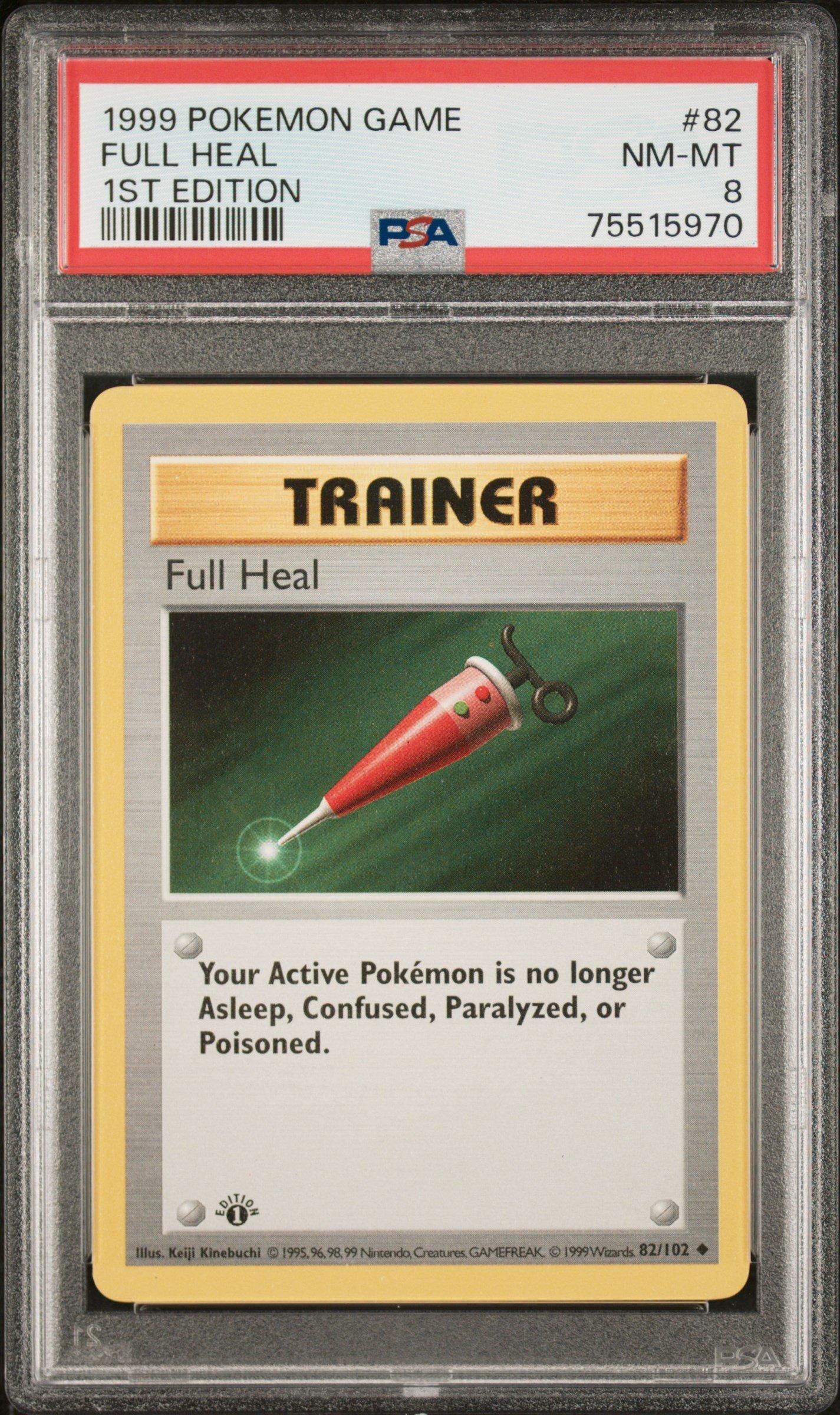 1999 Pokemon Game 82 Full Heal 1st Edition PSA 8