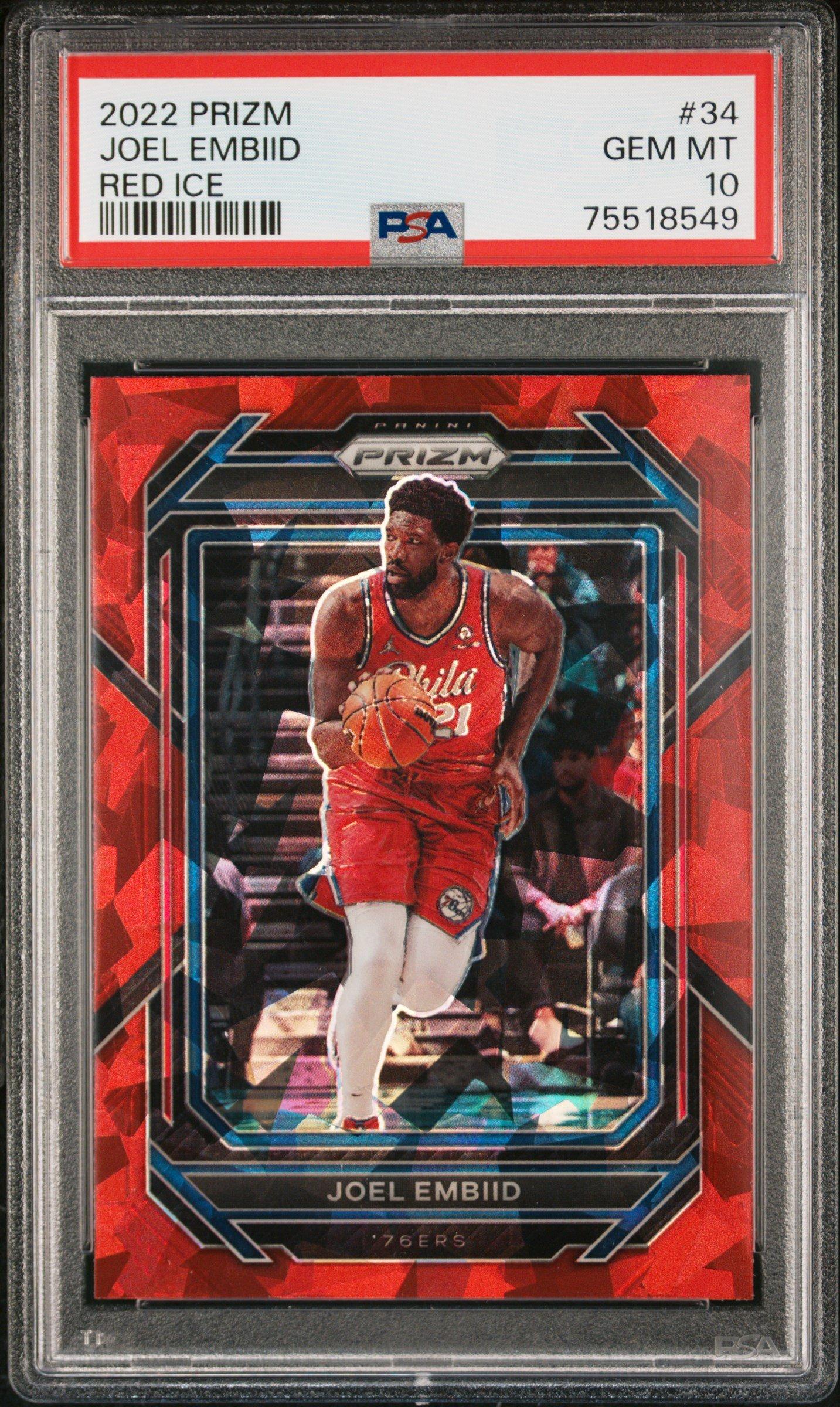 2022 Panini Prizm 34 Joel Embiid Red Ice PSA 10