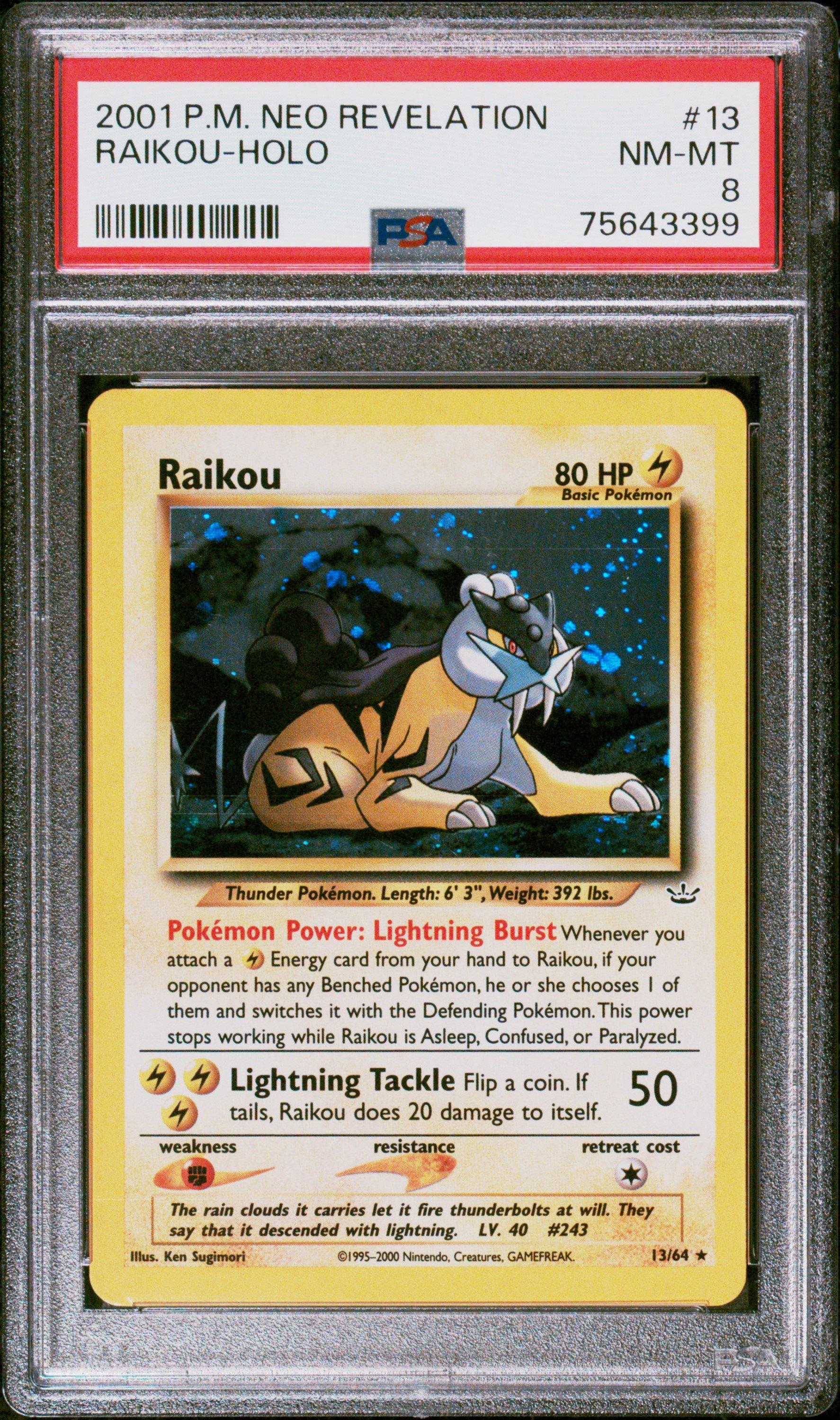2001 Pokemon Neo Revelation 13 Raikou-holo PSA 8 Graded Card