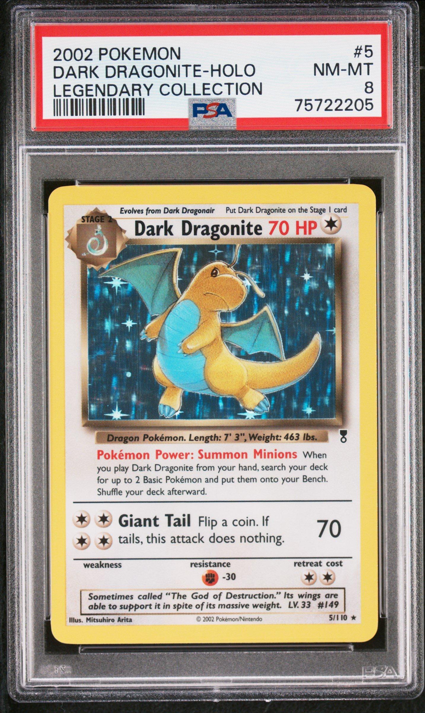 2002 Pokemon Legendary Collection 5 Dark Dragonite-holo PSA 8