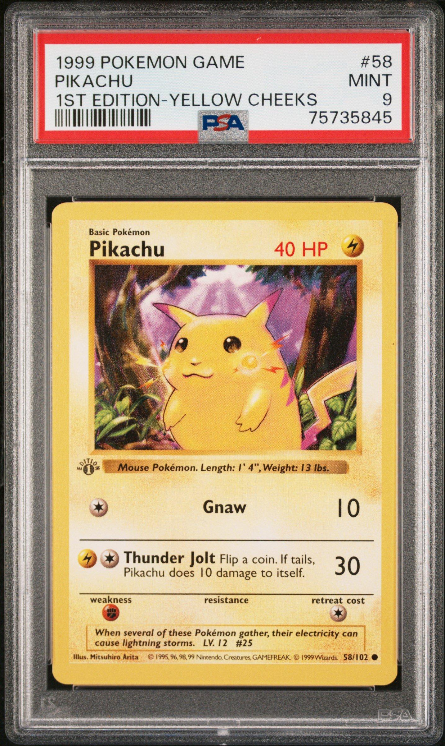 1999 Pokemon Game 58 Pikachu 1st Edition-yellow Cheeks PSA 9