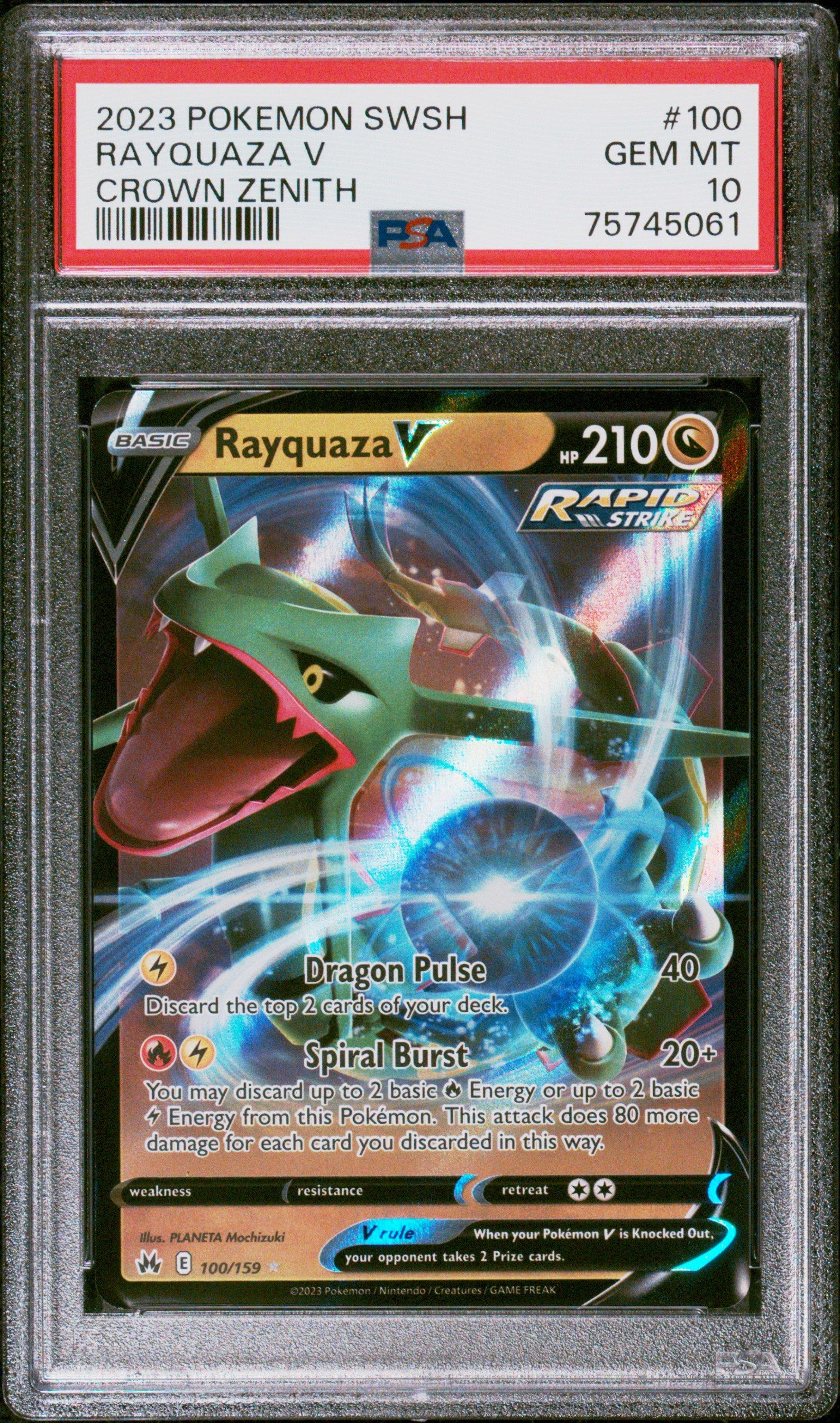 2023 Pokemon Sword And Shield Crown Zenith 100 Rayquaza V PSA 10