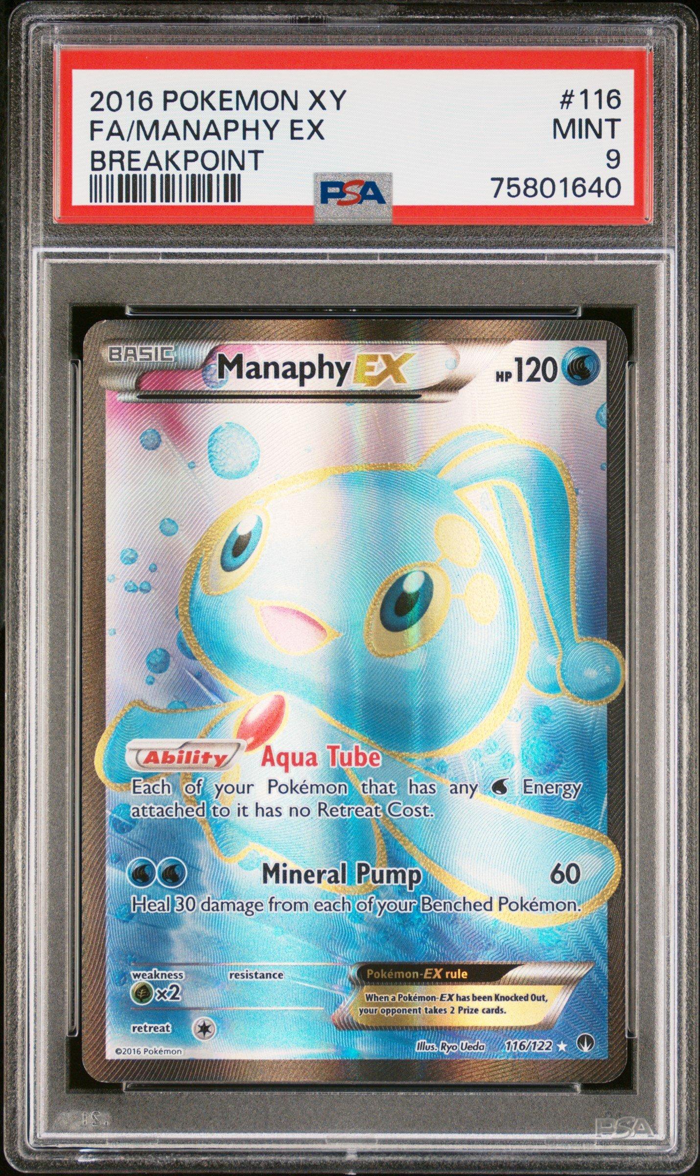 2016 Pokemon Xy Breakpoint 116 Full Art/manaphy Ex PSA 9 Graded