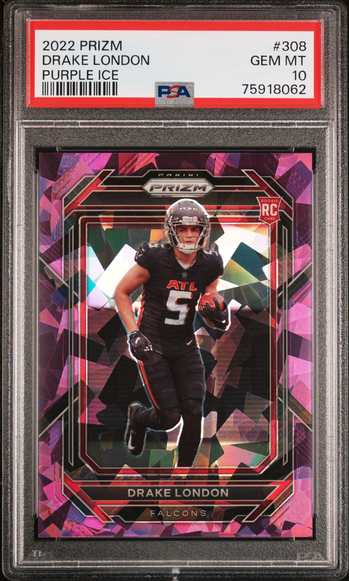 2022 Panini Prizm 308 Drake London Purple Ice PSA 10