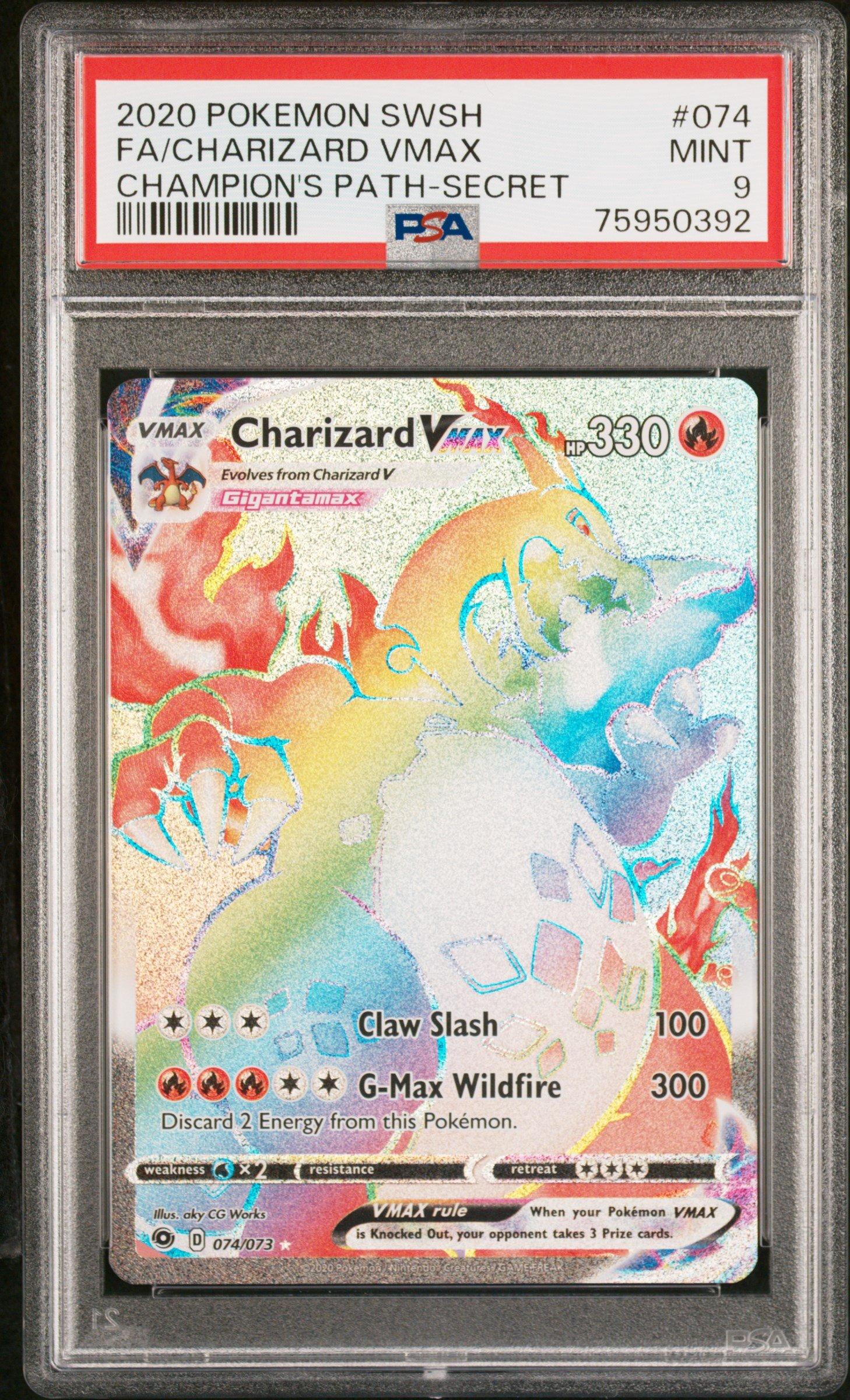 2020 Pokemon Sword & Shield Champions Path 074 Full Art/charizard VMAX Secret PSA 9