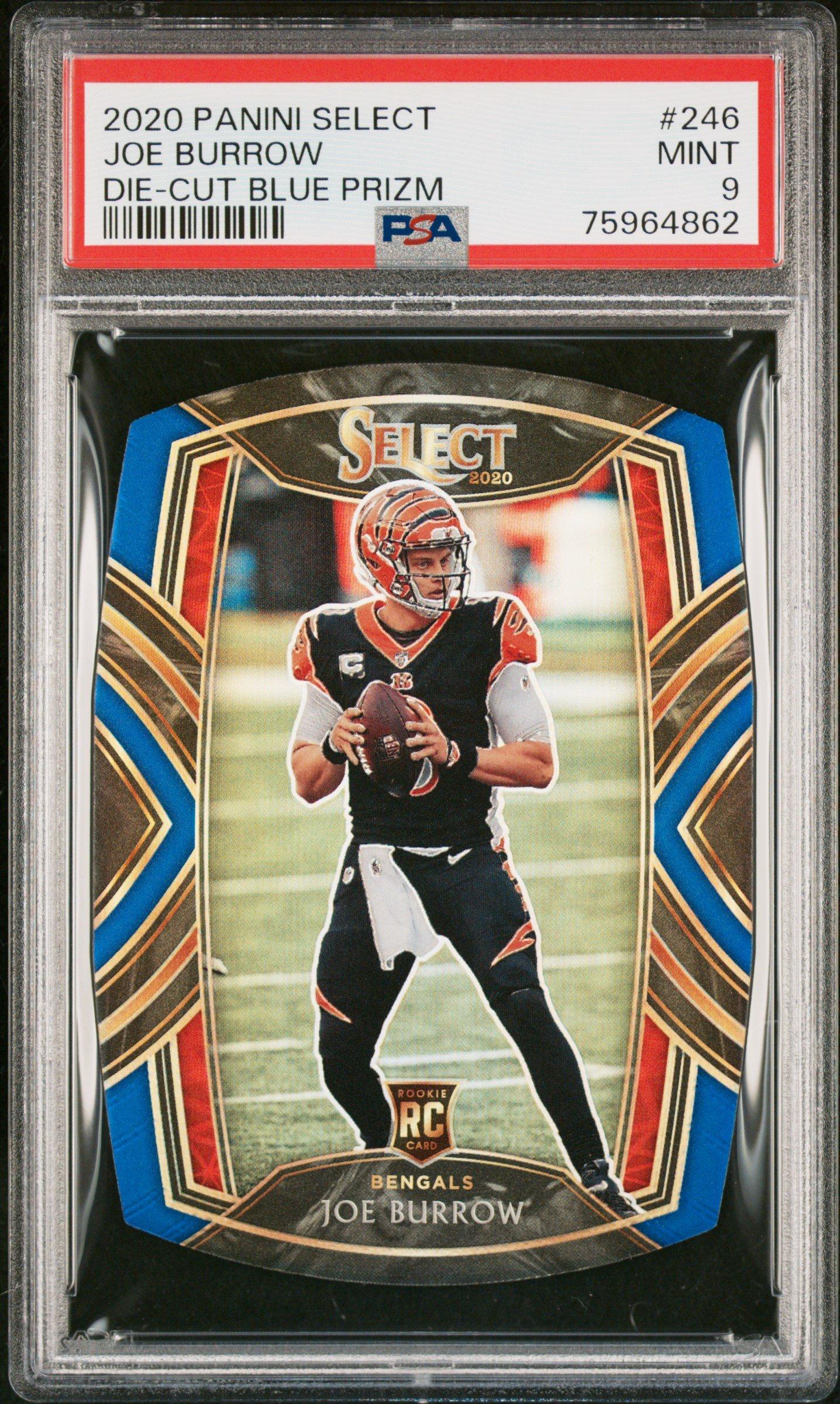 2020 Panini Select 246 Joe Burrow Die-cut Blue Prizm PSA 9 Graded