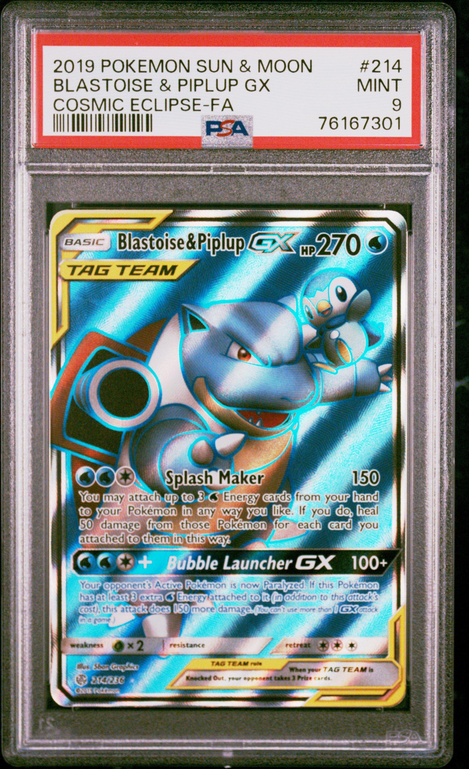 2019 Pokemon Sun & Moon Cosmic Eclipse 214 Full Art/blastoise & Piplup Gx  PSA 9 Graded Card | GameStop