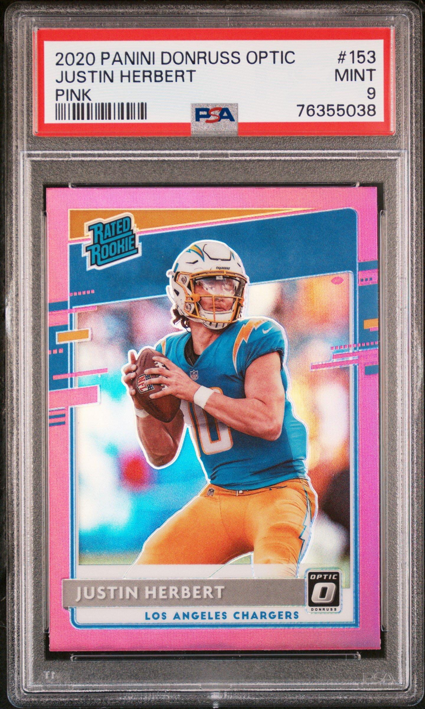 2020 Panini Donruss Optic 153 Justin Herbert Pink PSA 9