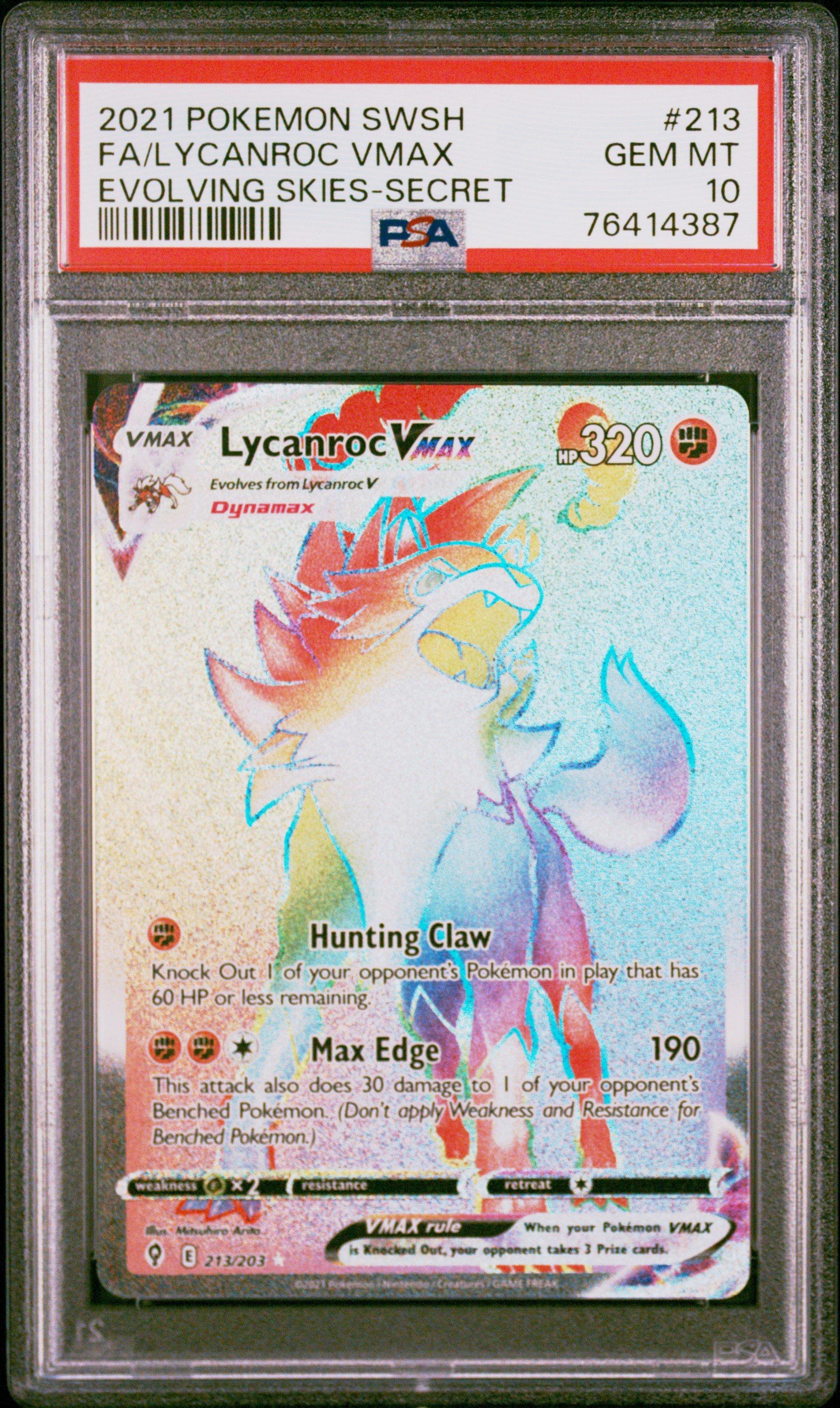 2021 Pokemon Sword & Shield Evolving Skies 213 Full Art/lycanroc Vmax Secret PSA 10