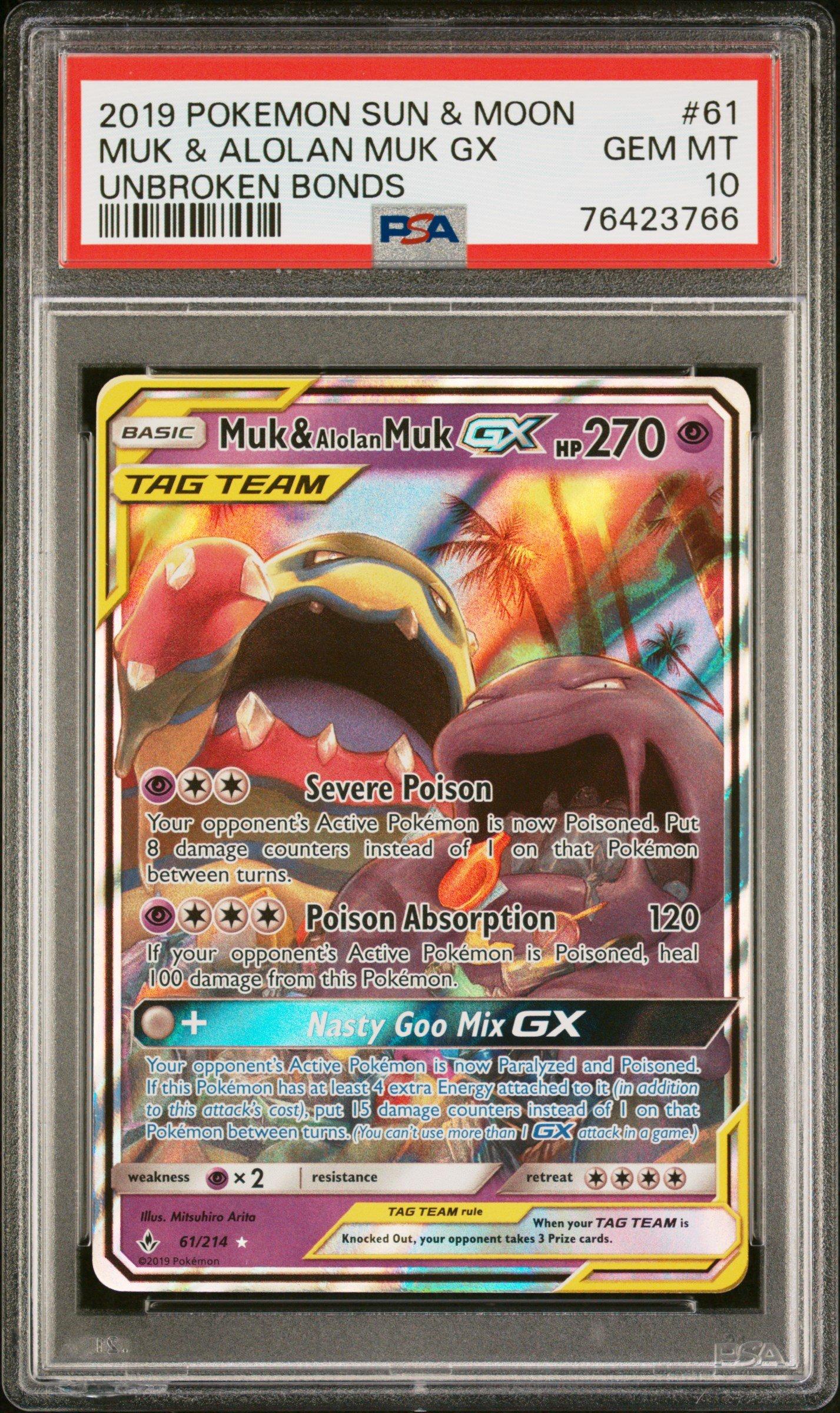 2019 Pokemon Sun & Moon Unbroken Bonds 61 Muk & Alolan Muk Gx PSA