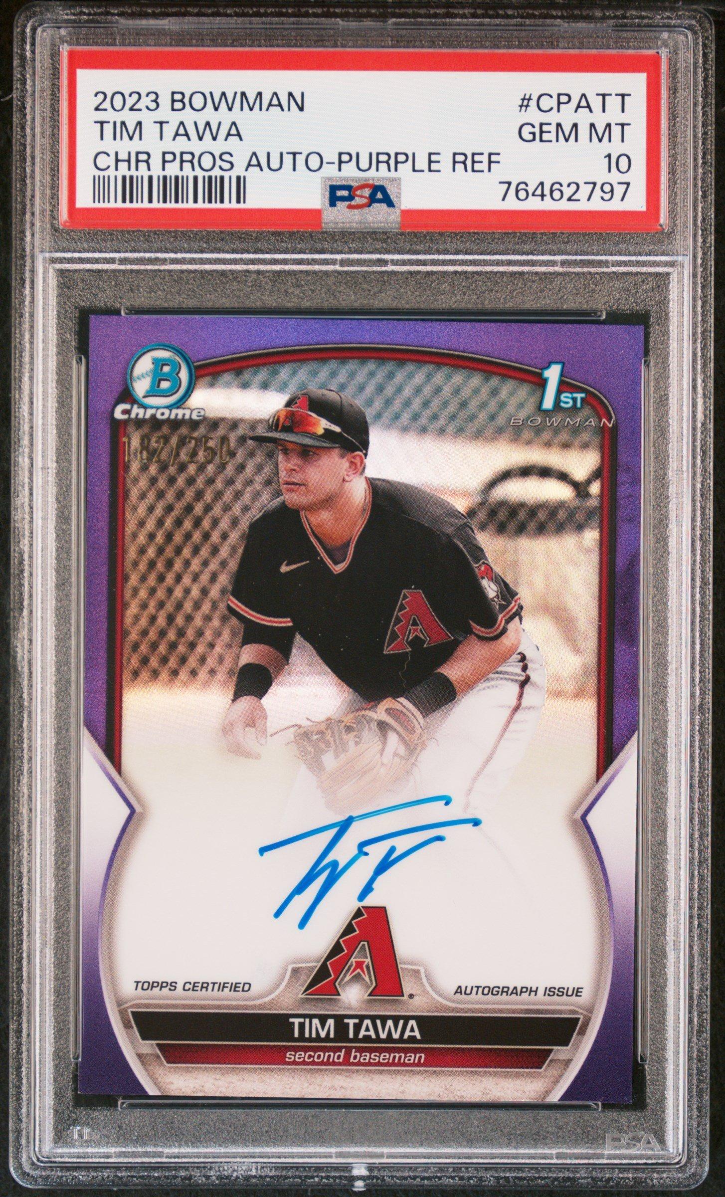 2023 Bowman Chrome Prospect Autographs Cpatt Tim Tawa Purple Refractor PSA 10