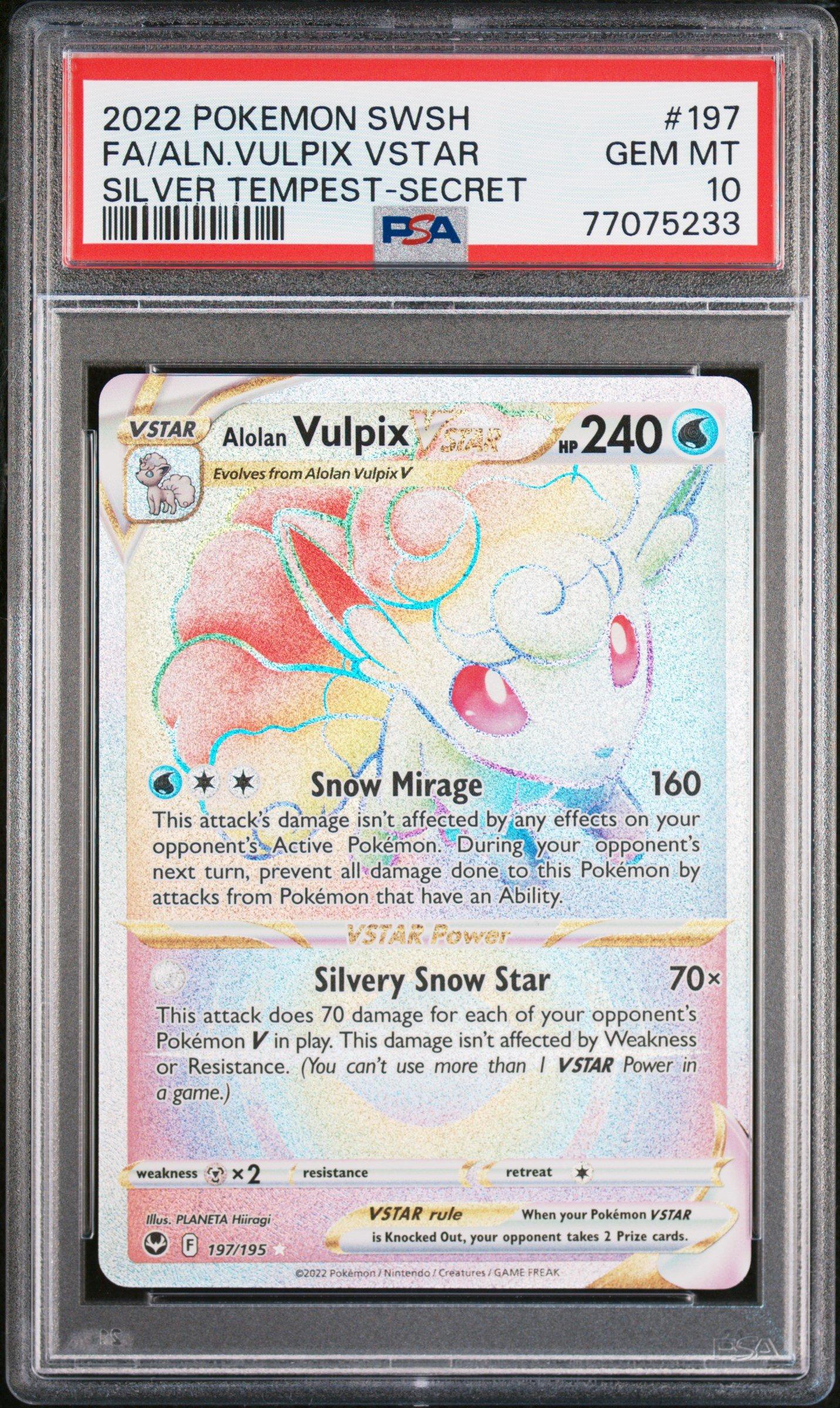 2022 Pokemon Sword & Shield Silver Tempest 197 Full Art/alolan Vulpix Vstar Secret PSA 10