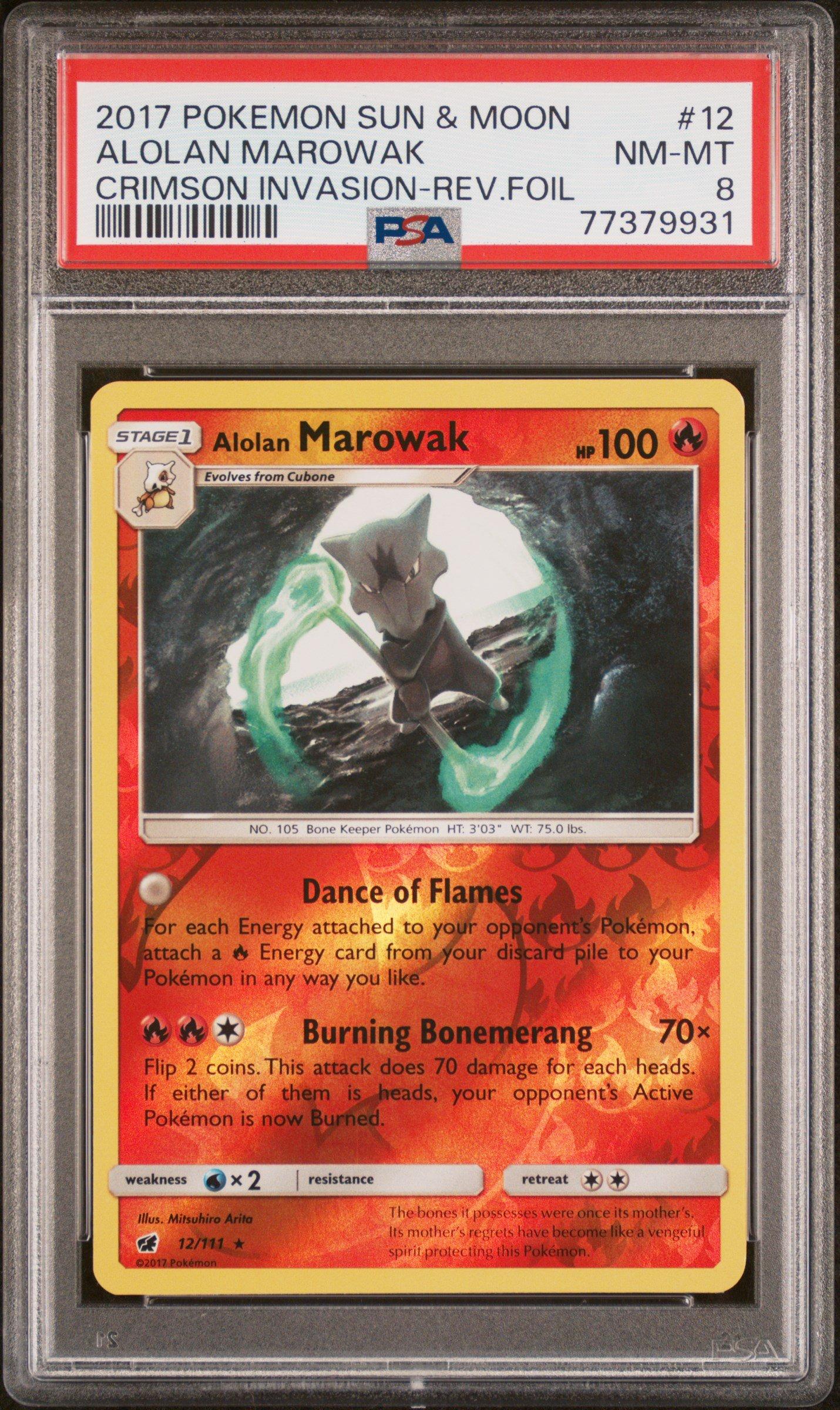 2017 Pokemon Sun & Moon Crimson Invasion 12 Alolan Marowak PSA 8