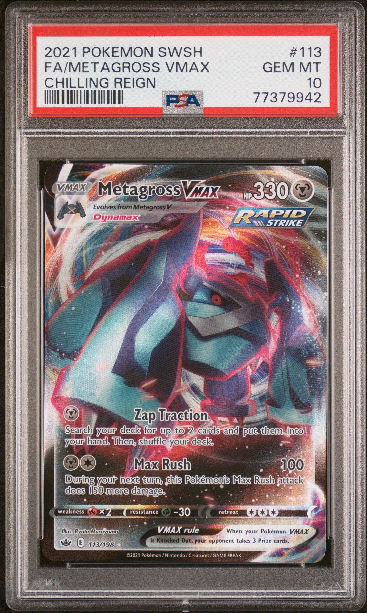 2021 Pokemon Sword & Shield Chilling Reign 113 Full Art/metagross Vmax PSA 10