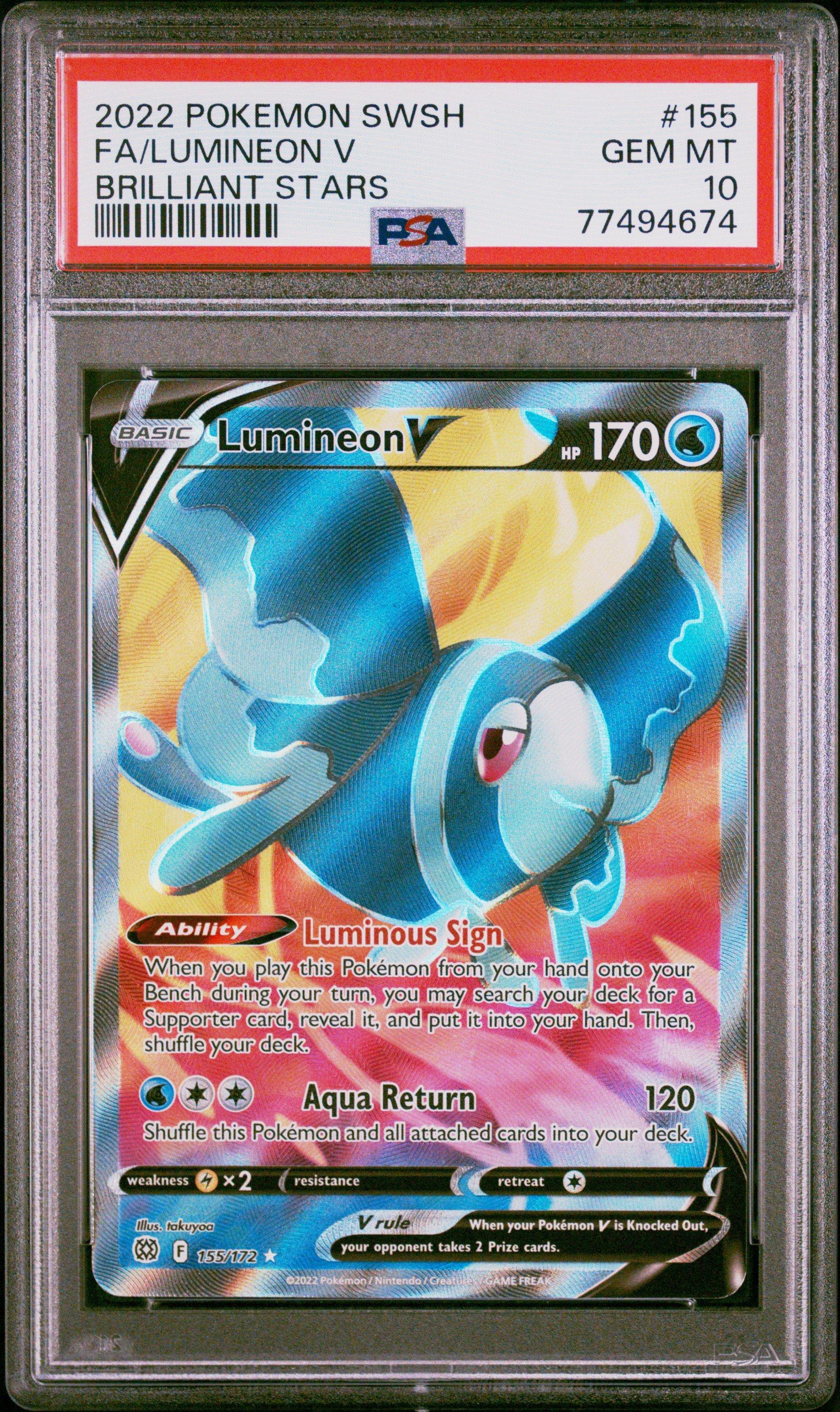2022 Pokemon Sword & Shield Brilliant Stars 155 Full Art/lumineon V PSA 10  Graded Card | GameStop