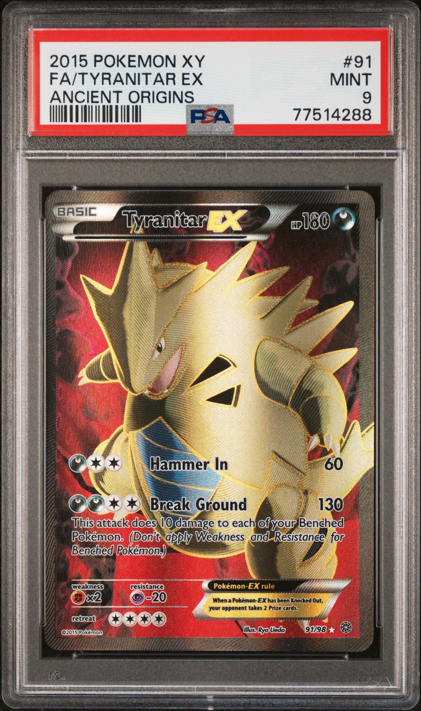 2015 Pokemon Xy Ancient Origins 91 Full Art/tyranitar Ex PSA 9