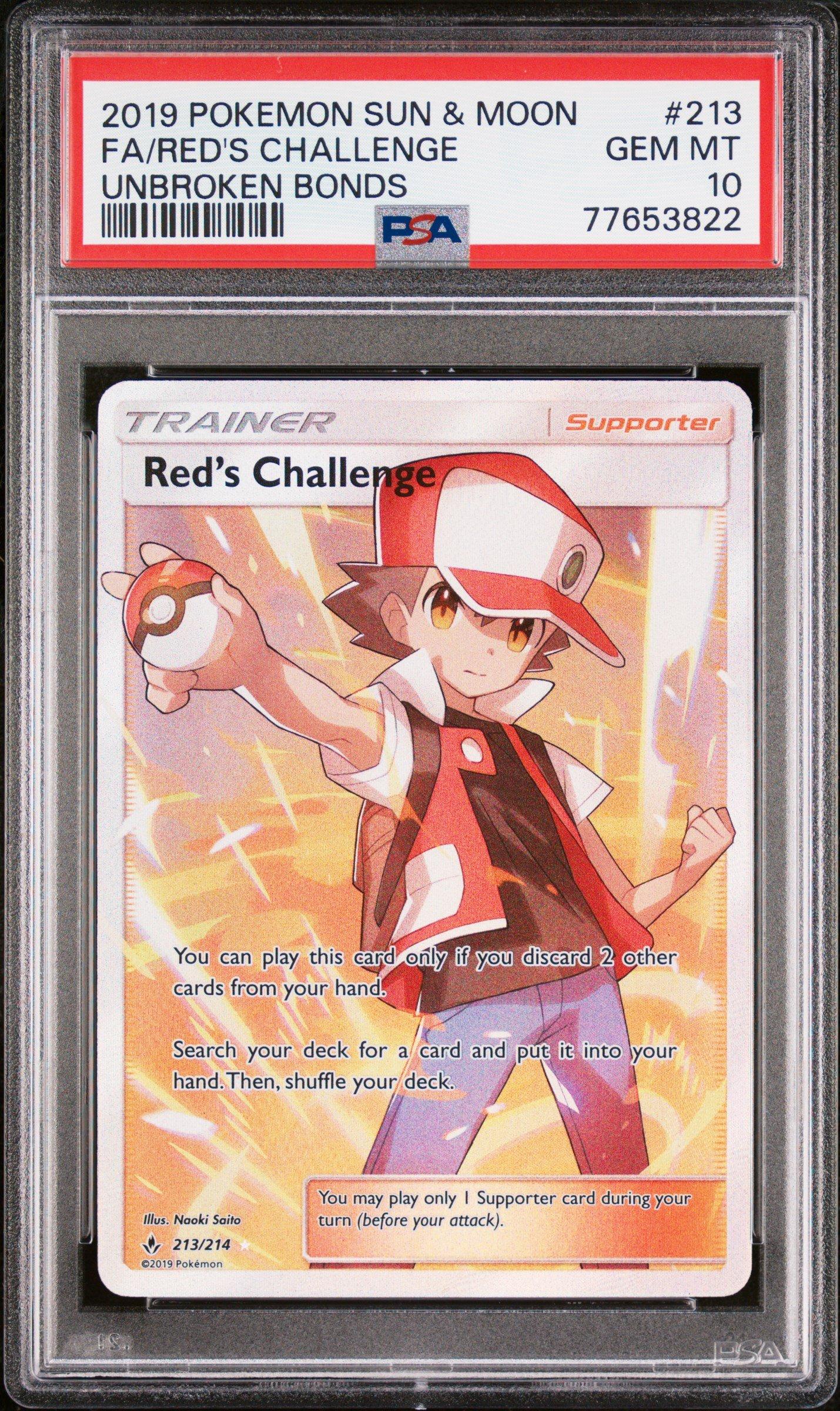 2019 Pokemon Sun & Moon Unbroken Bonds 213 Full Art/red's Challenge PSA