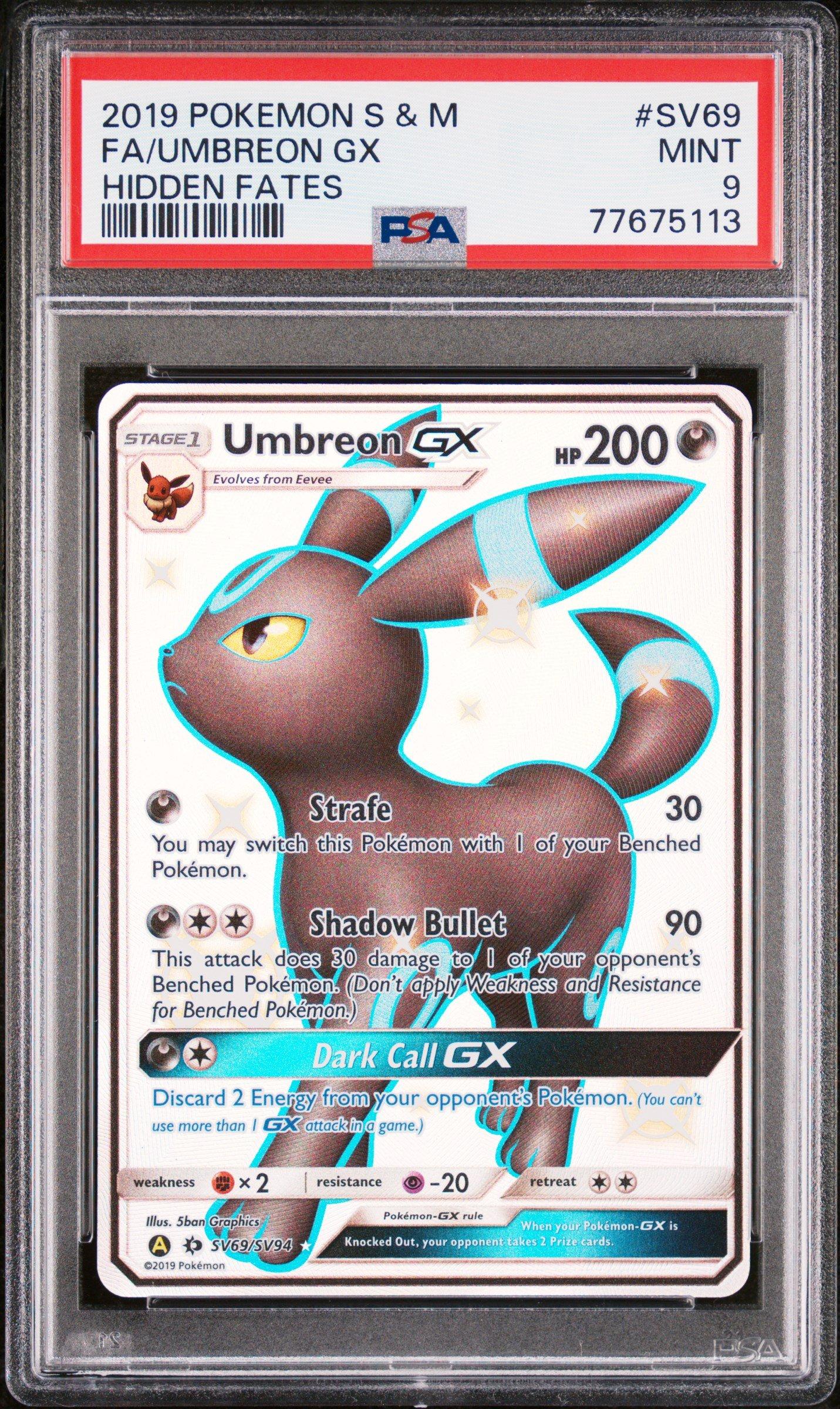 2019 Pokemon Sun & Moon Hidden Fates Sv69 Fa/umbreon Gx PSA 9