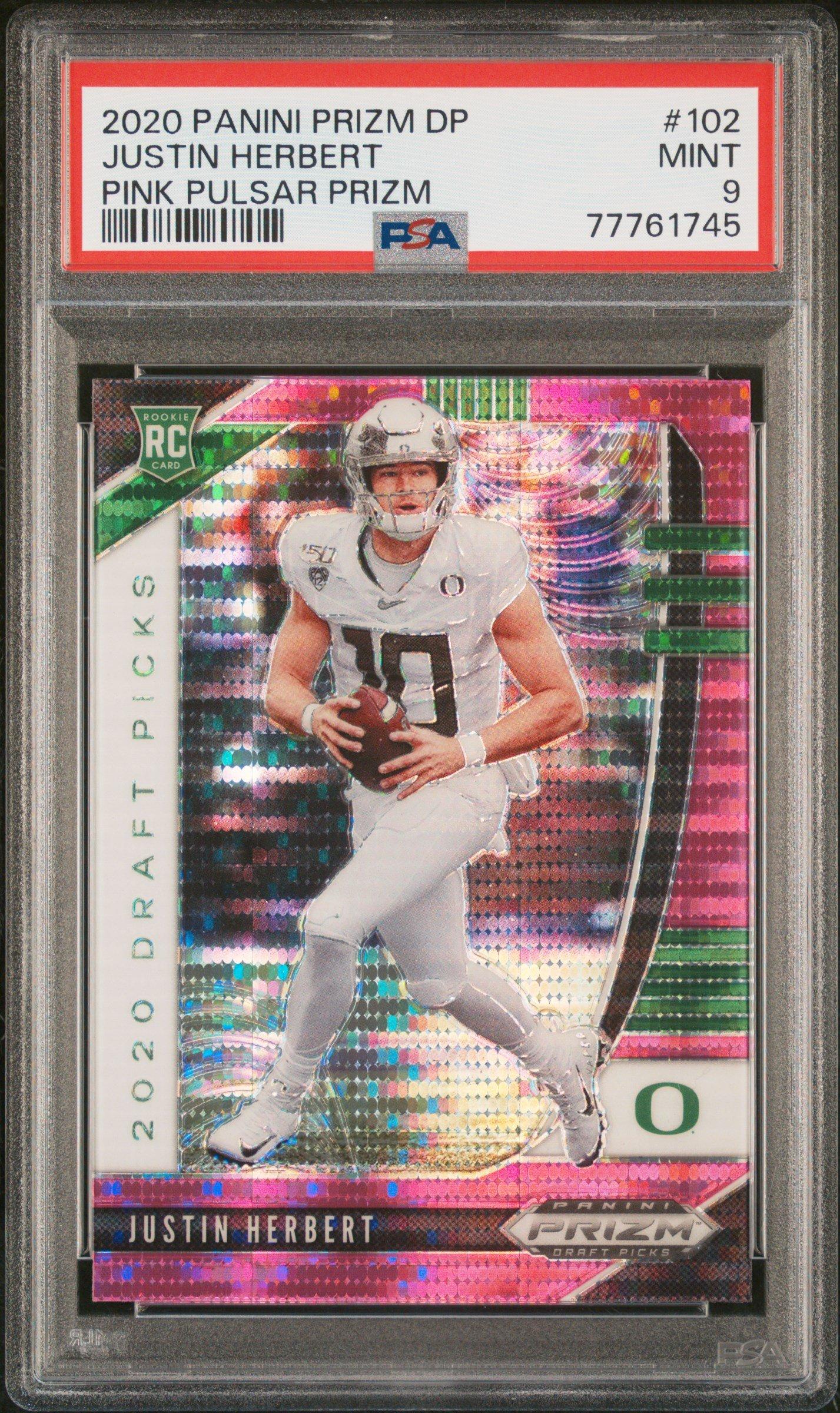 2020 Panini Prizm Draft Picks 102 Justin Herbert Pink Pulsar Prizm PSA 9