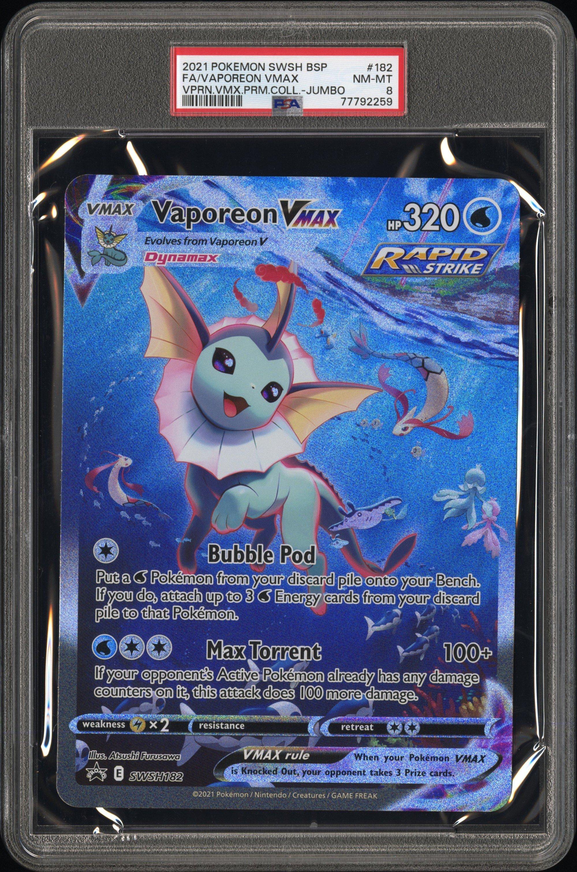 2021 Pokemon Swsh Black Star Promo 182 Full Art/vaporeon Vmax Vaporeon Vmax Premium Collection-jumbo PSA 8