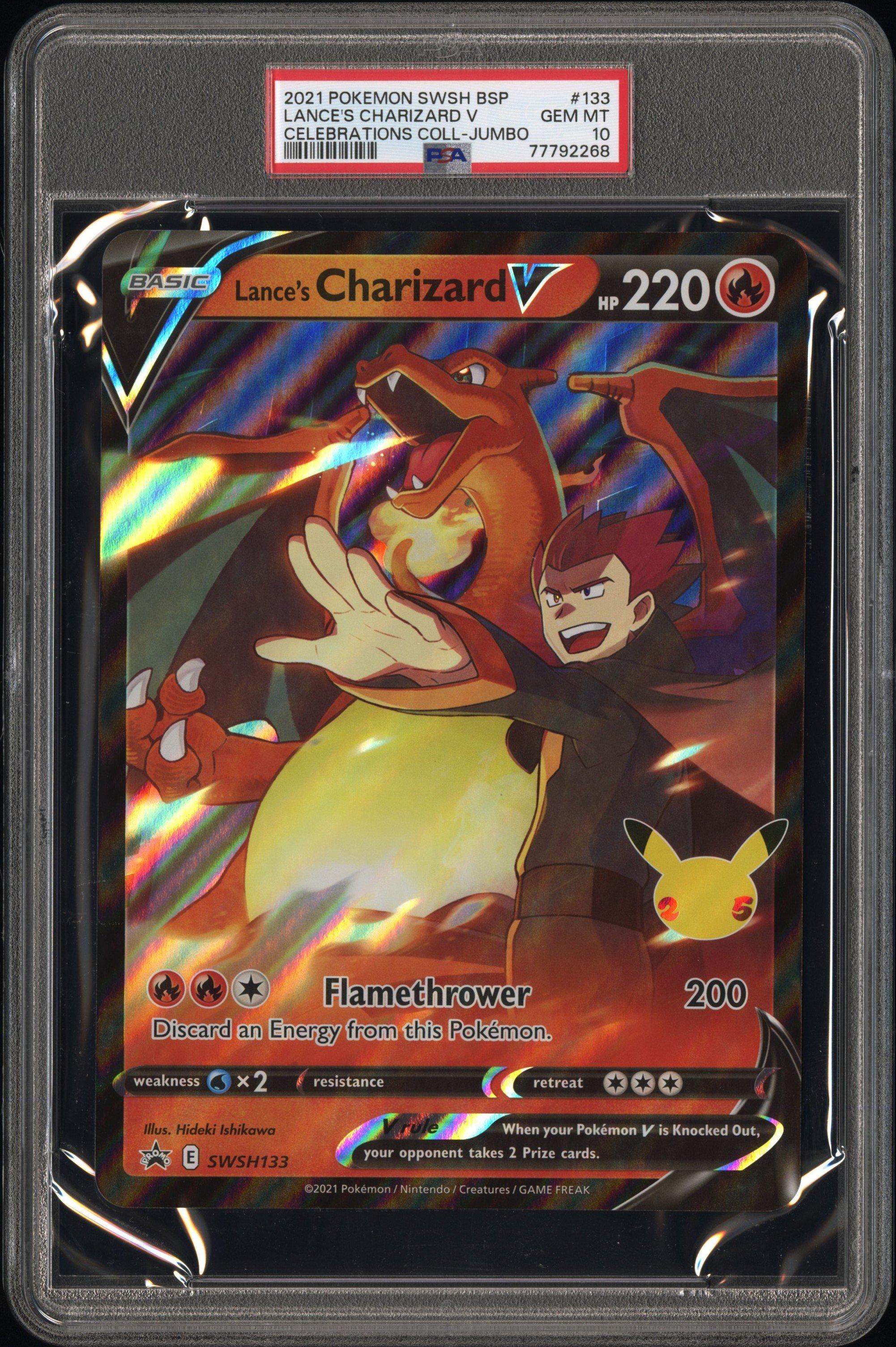 2021 Pokemon Swsh Black Star Promo 133 Lance's Charizard V Celebrations Collection-jumbo PSA 10