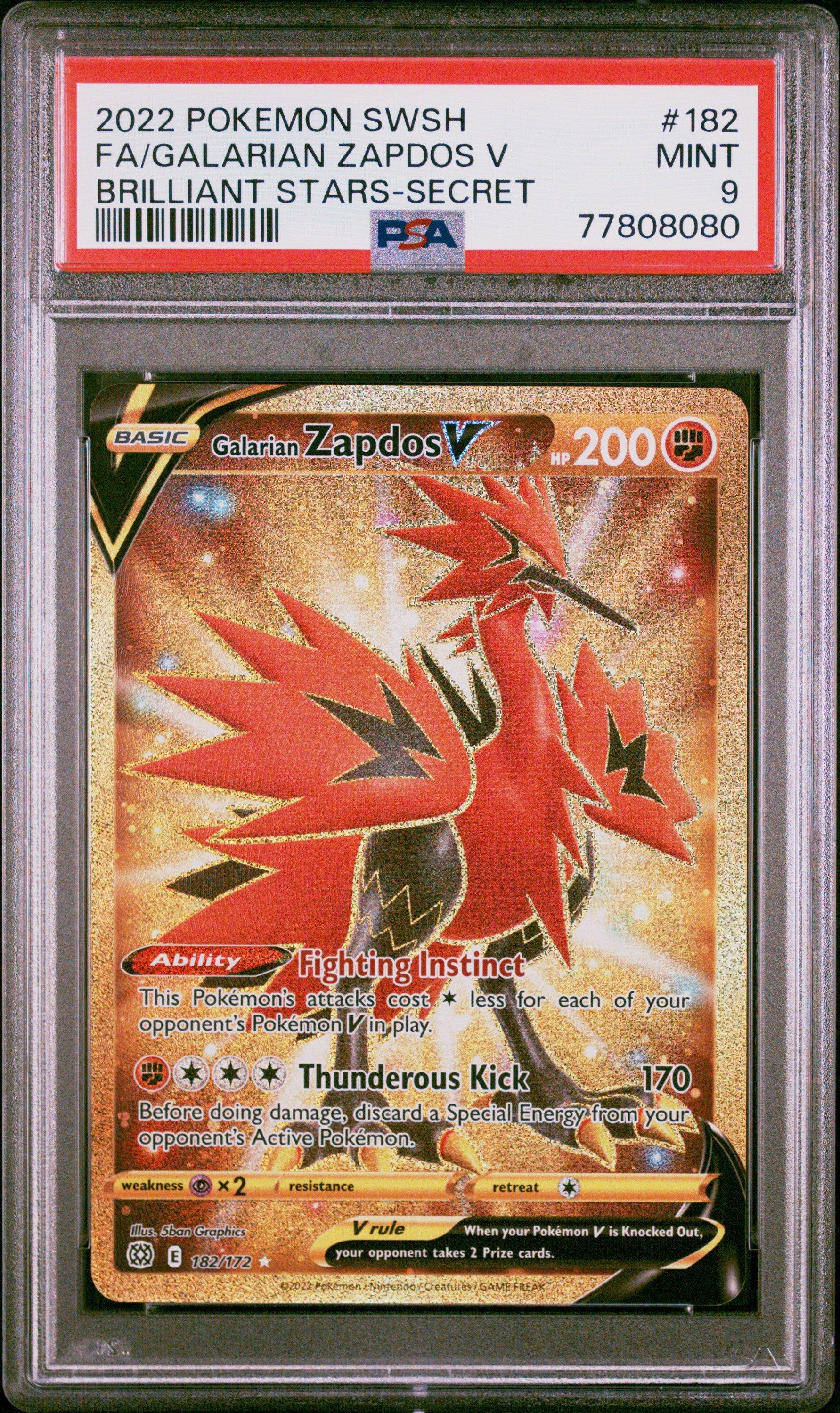 2022 Pokemon Sword & Shield Brilliant Stars 182 Full Art/galarian Zapdos V  Secret PSA 9 Graded Card | GameStop