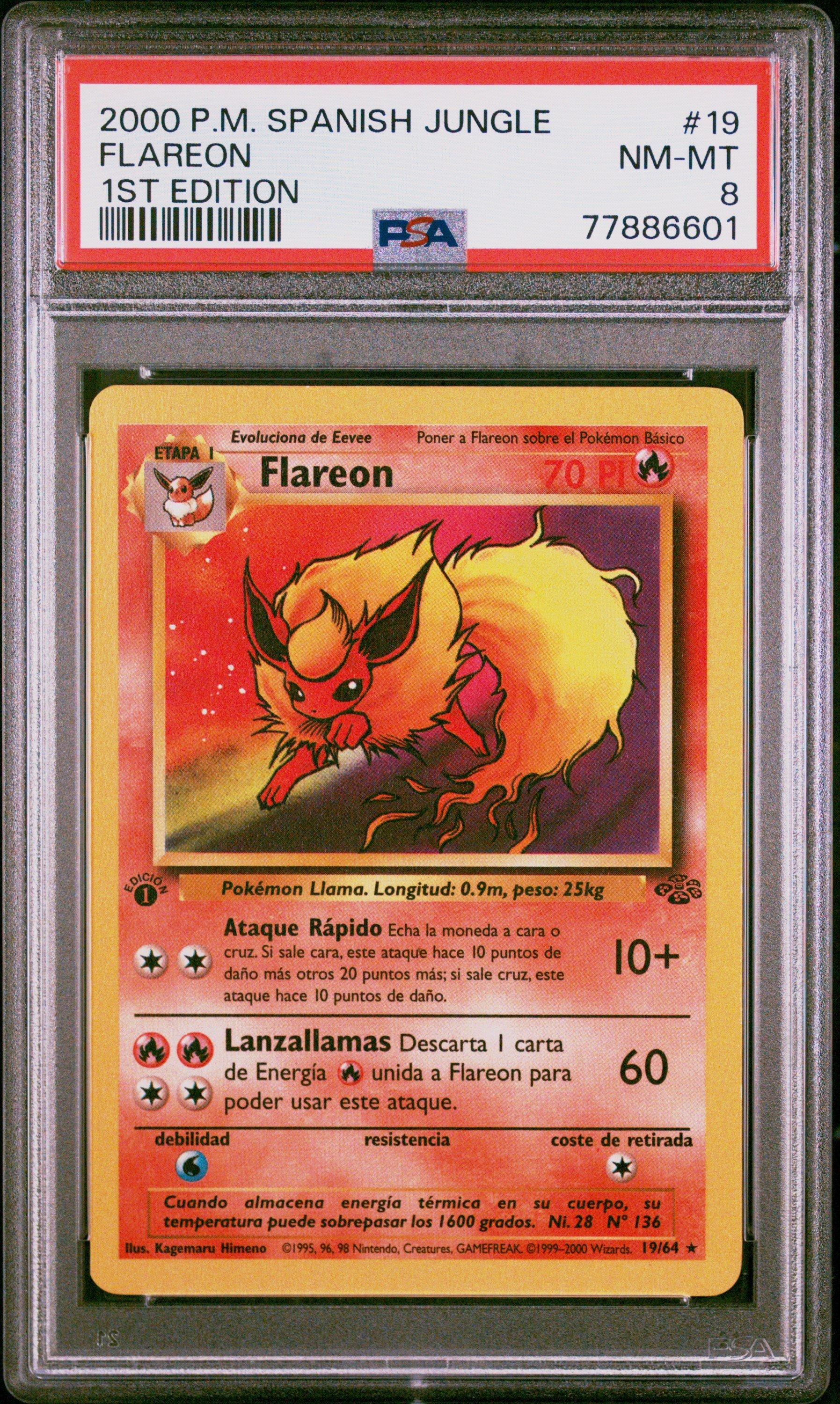 2000 Pokemon Spanish Jungle 19 Flareon 1st Edition PSA 8 Graded
