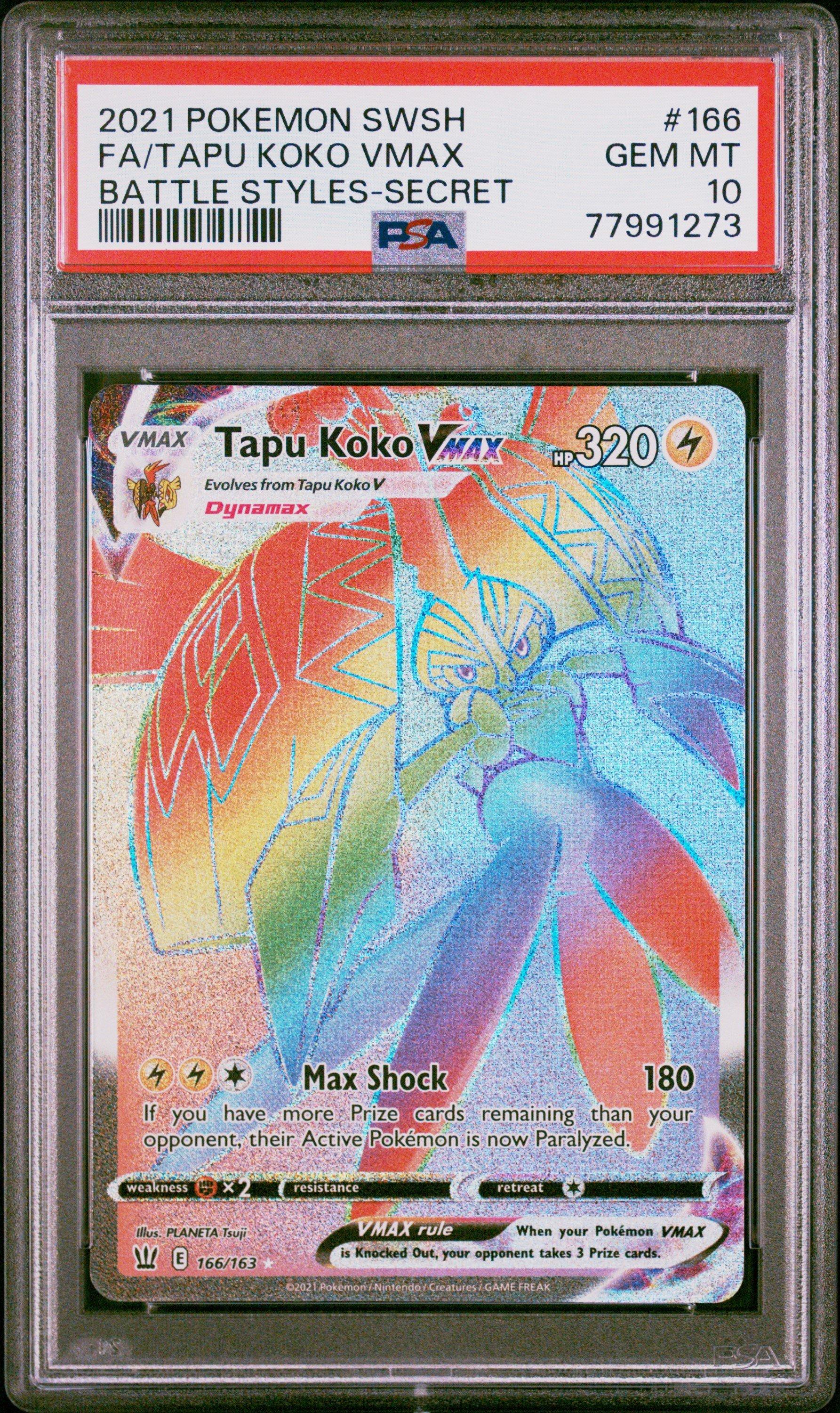 2021 Pokemon Sword & Shield Battle Styles 166 Full Art/tapu Koko Vmax Secret PSA 10