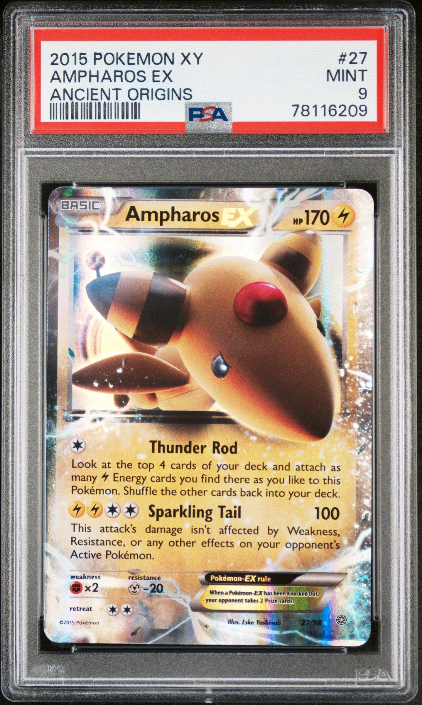 2015 Pokemon Xy Ancient Origins 27 Ampharos Ex PSA 9 Graded Card