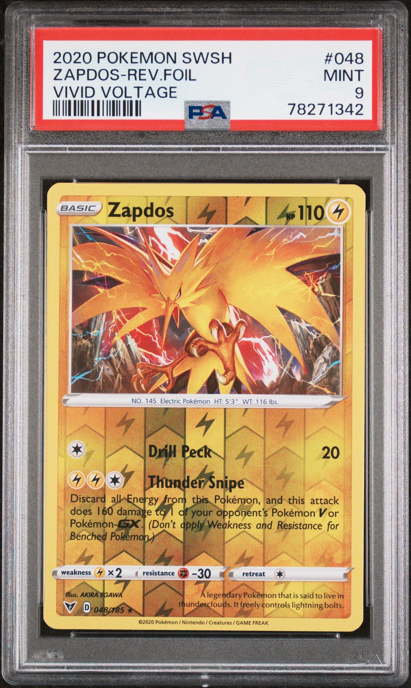 2020 Pokemon Sword & Shield Vivid Voltage 048 Zapdos-reverse Foil PSA 9