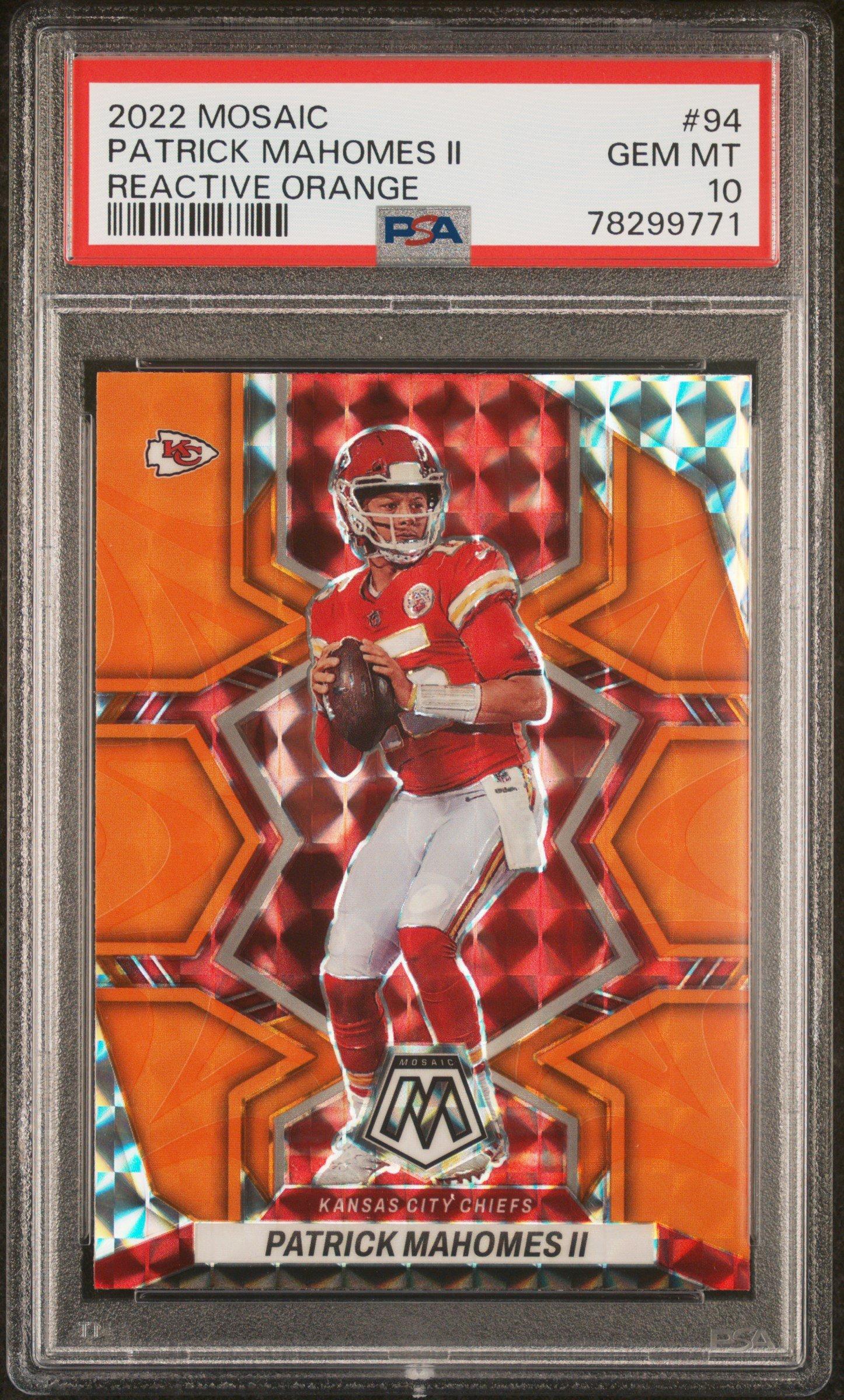 2022 Panini Mosaic 94 Patrick Mahomes Ii Reactive Orange PSA 10