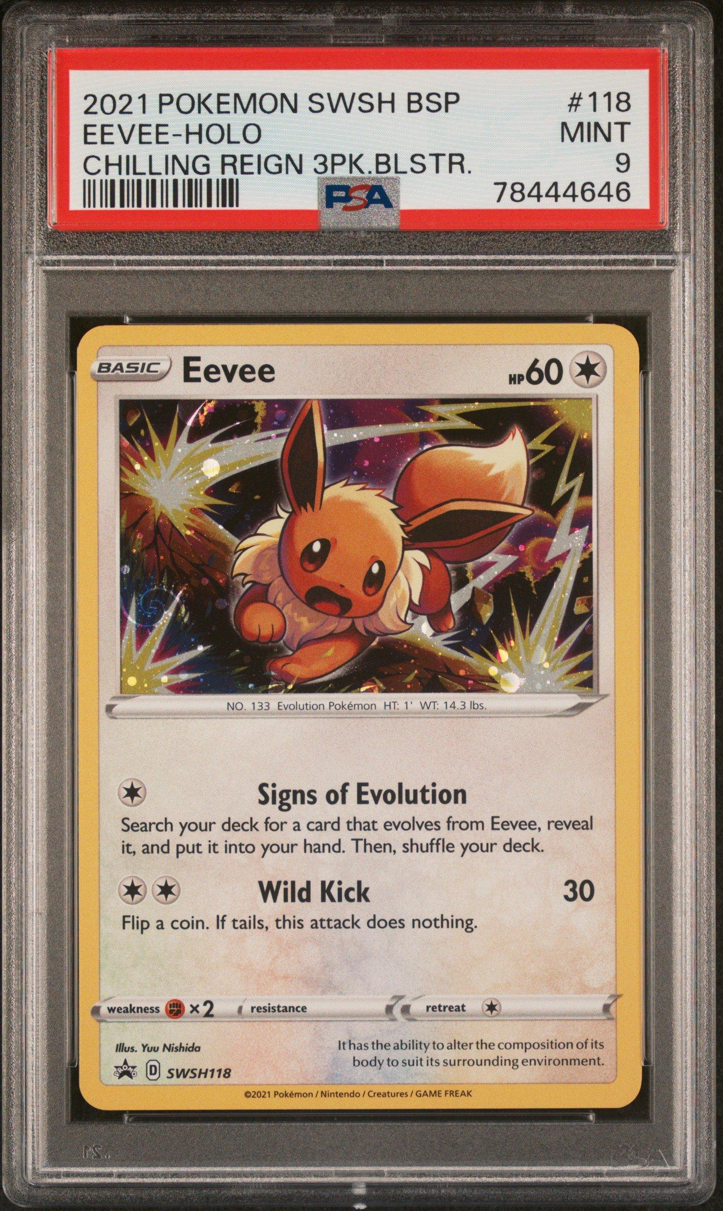 2021 Pokemon Swsh Black Star Promo 118 Eevee-holo Chilling Reign Three Pack Blisters PSA 9
