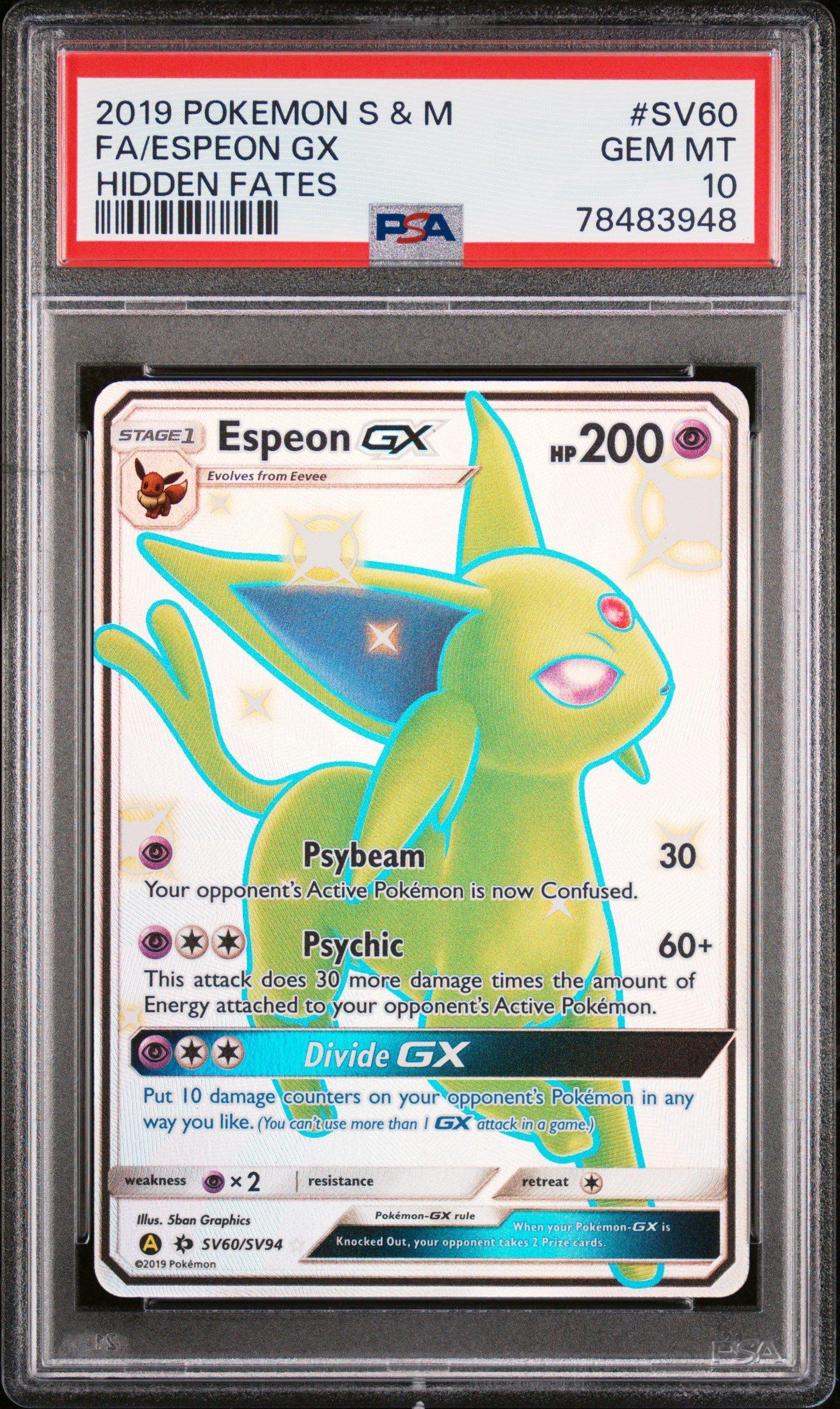 2019 Pokemon Sun & Moon Hidden Fates Sv60 Full Art/espeon Gx PSA