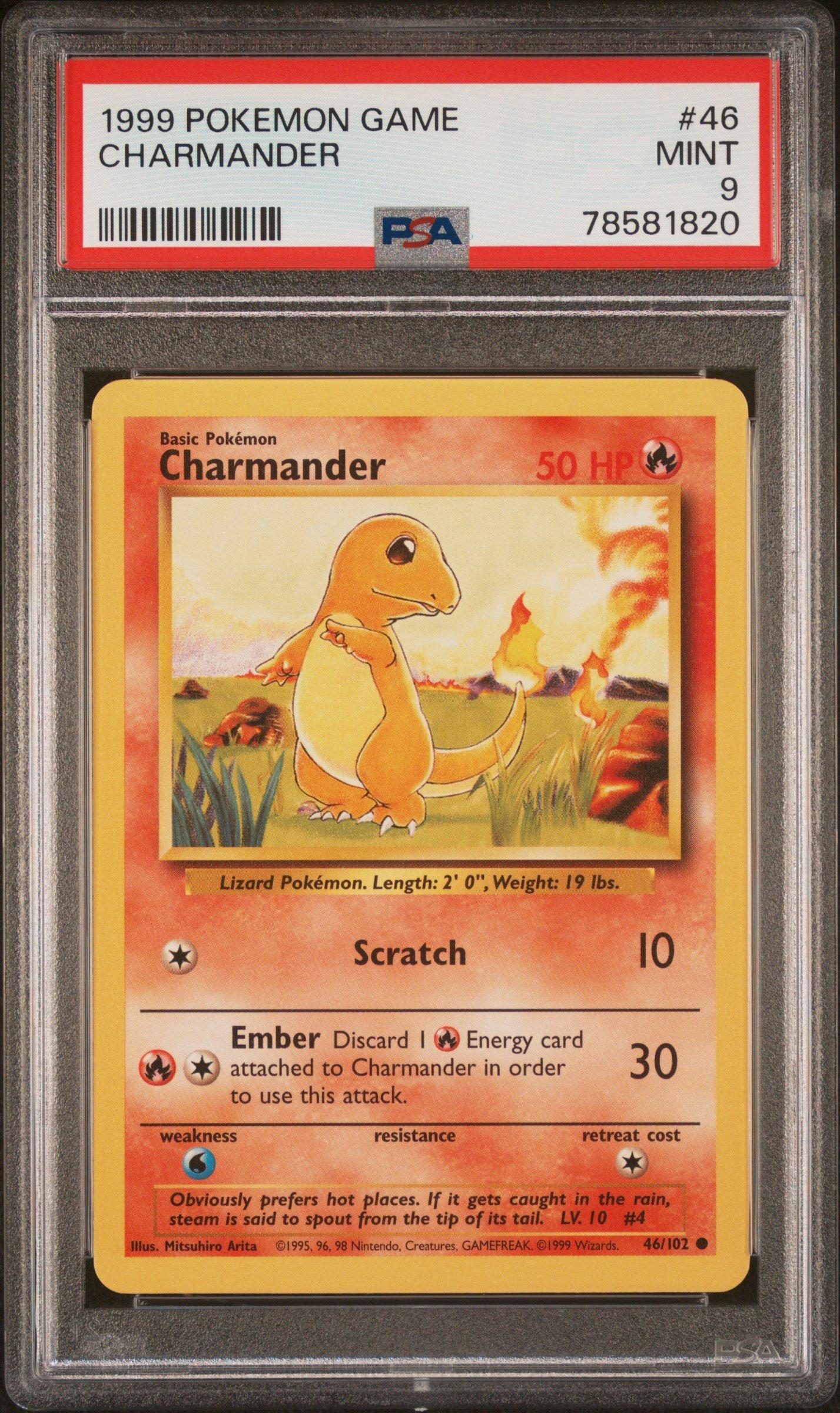 graded charmander card 1999 Pokemon Game 46 Charmander PSA 9