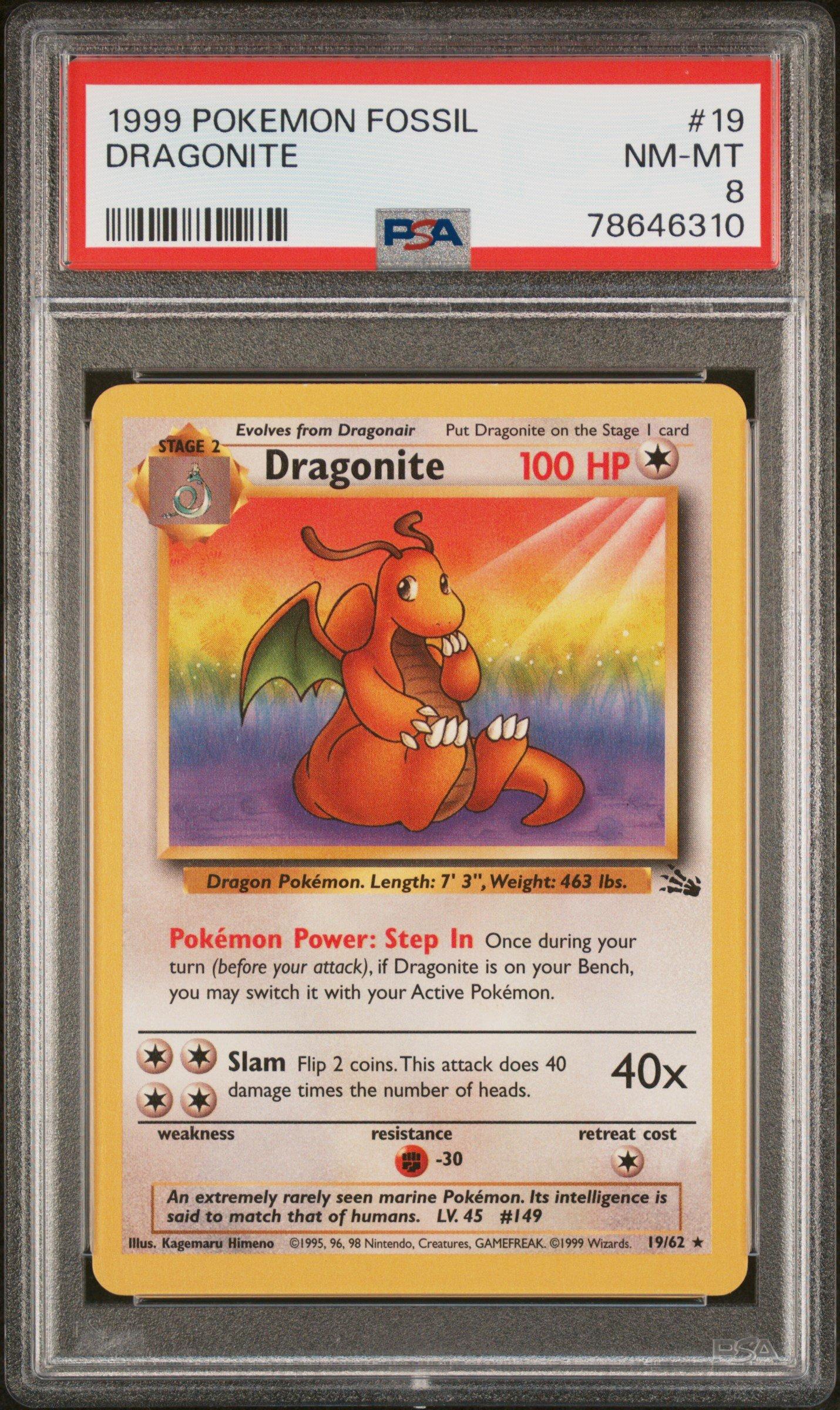 1999 Pokemon Fossil 19 Dragonite PSA 8 Graded Card | GameStop