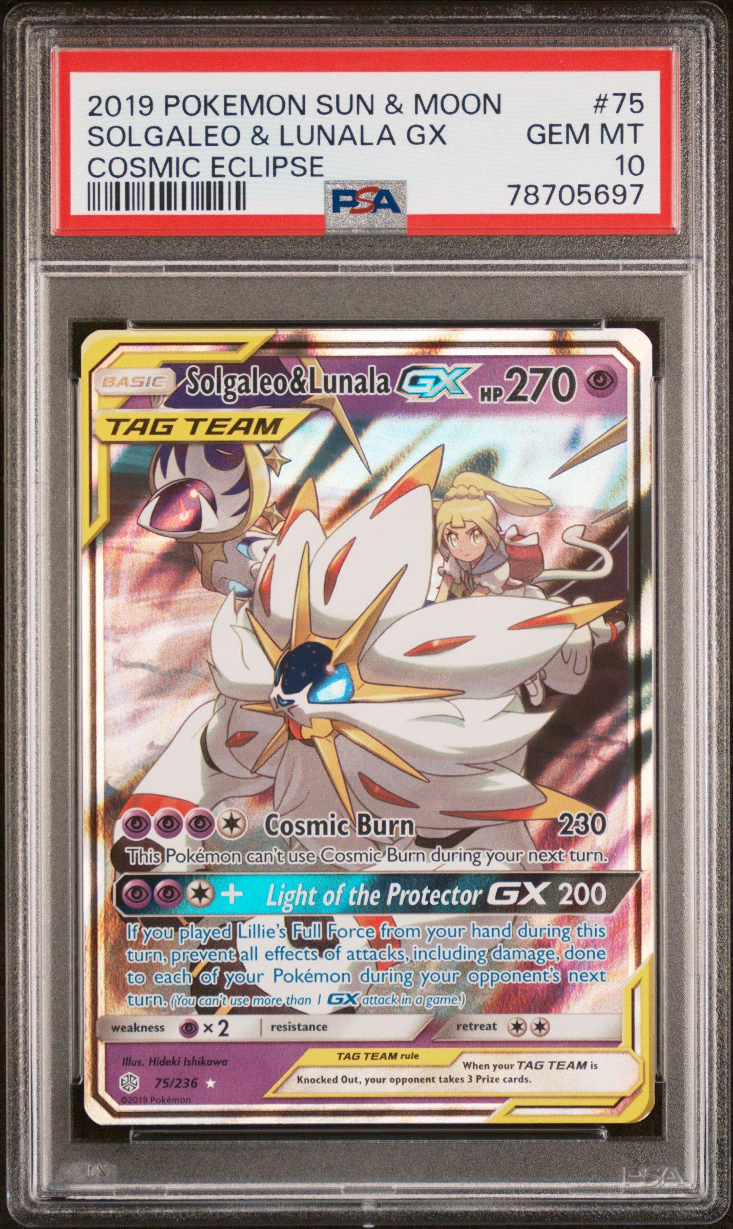 2019 Pokemon Sun & Moon Cosmic Eclipse 75 Solgaleo & Lunala Gx PSA