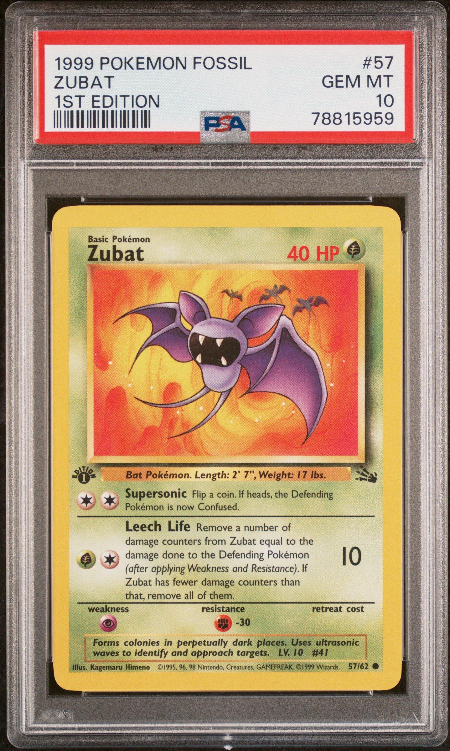 1995 zubat pokemon card 2000 Pokmon Team Rocket 1st Edition 70/82 CGC 9 Mint  Oblivion Collectibles Silver Tempest Singles 1999 Pokemon Fossil 57 Zubat
