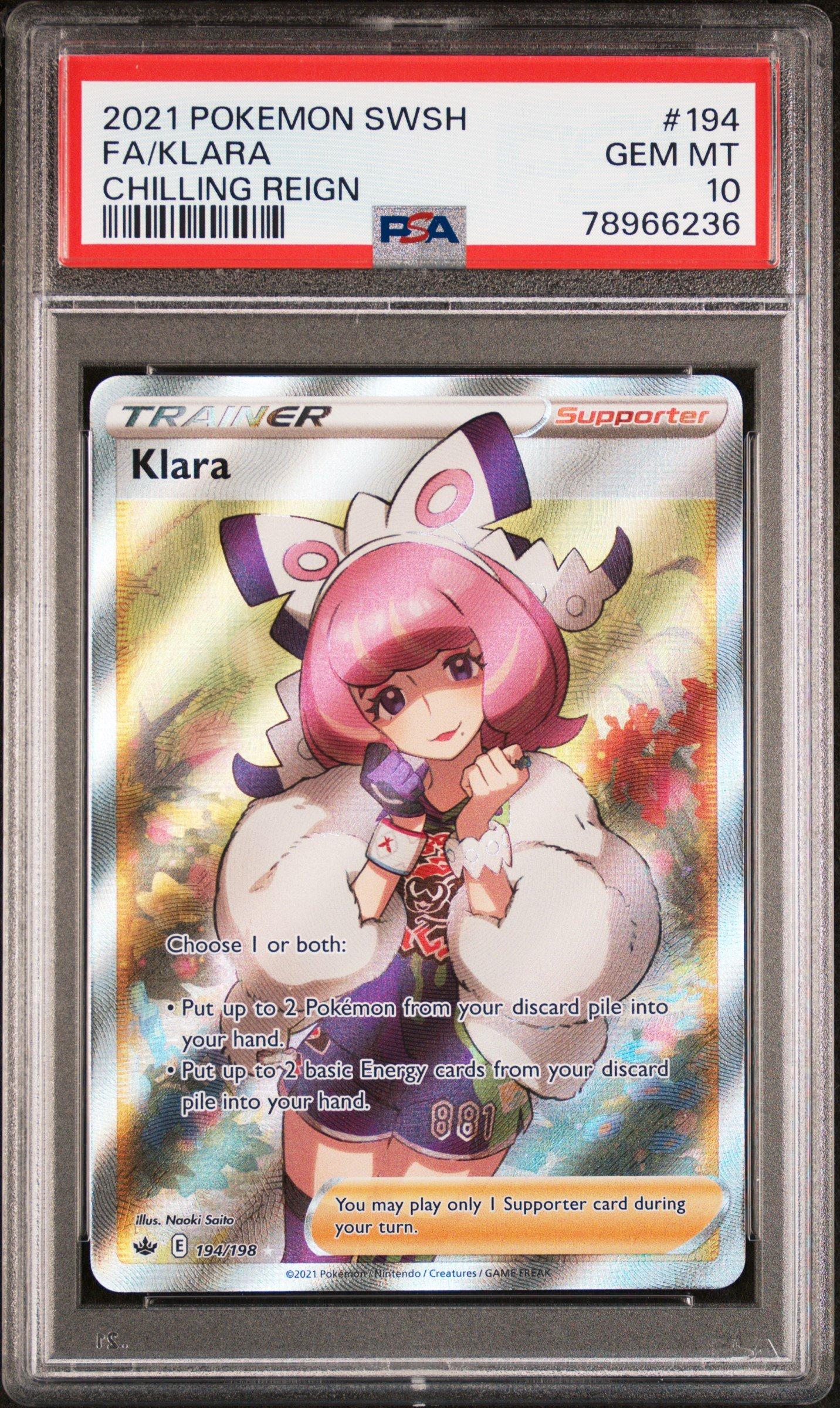 2021 Pokemon Sword & Shield Chilling Reign 194 Full Art/klara PSA 10 Graded  Card | GameStop