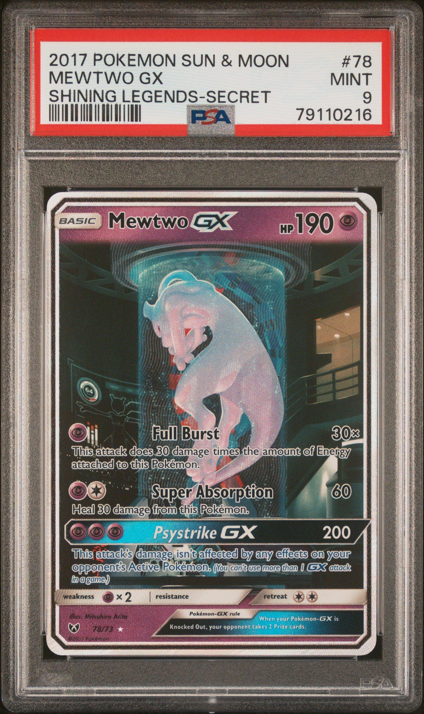 2017 Pokemon Sun & Moon Shining Legends 78 Mewtwo Gx Secret PSA 9