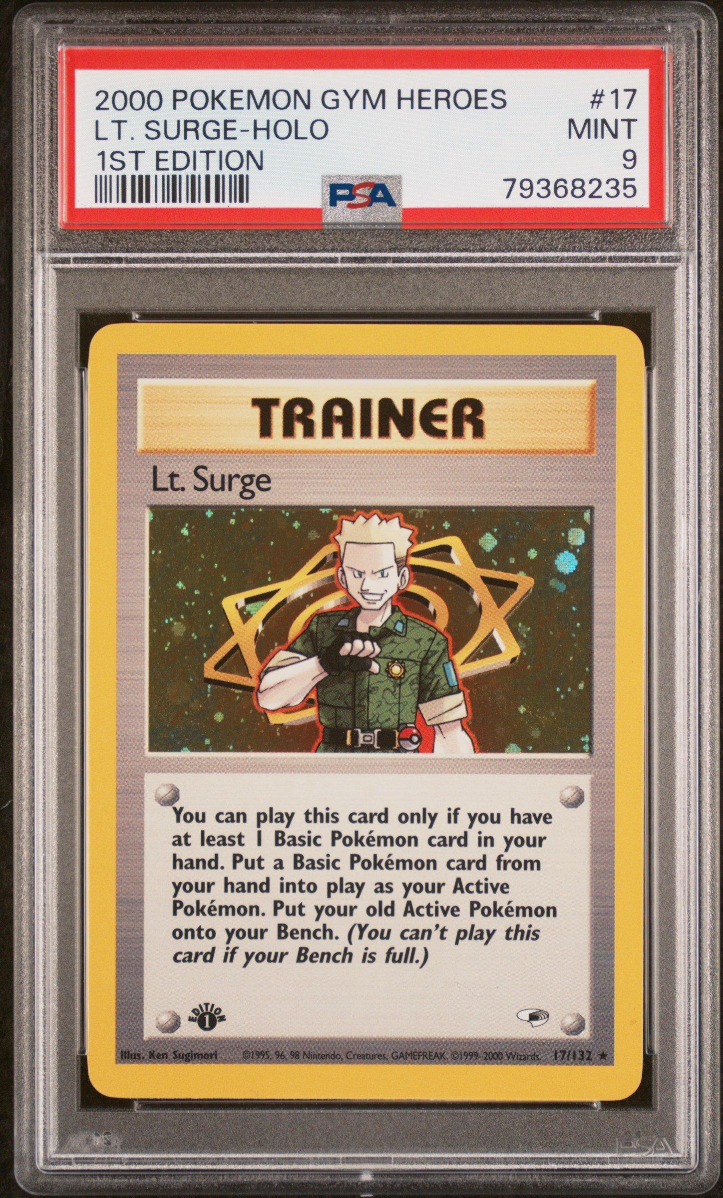 2000 Pokemon Gym Heroes 17 Lt. Surge-holo 1st Edition PSA 9