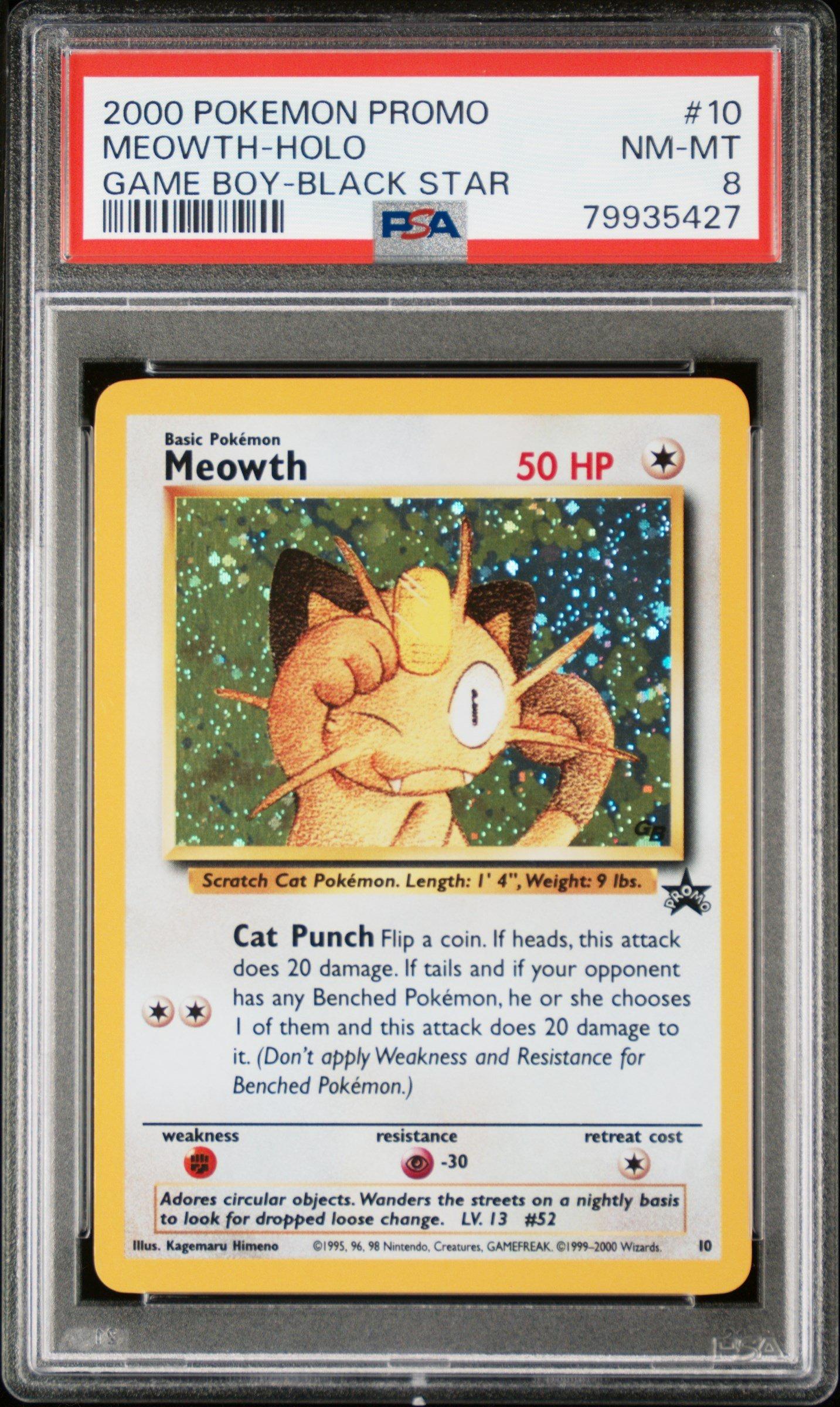 2000 Pokemon Promo Black Star 10 Meowth-holo Game Boy PSA 8 Graded