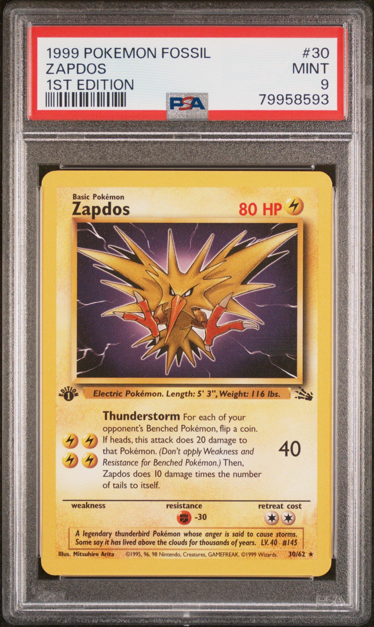 1999 Pokemon Fossil 30 Zapdos 1st Edition PSA 9 | GameStop
