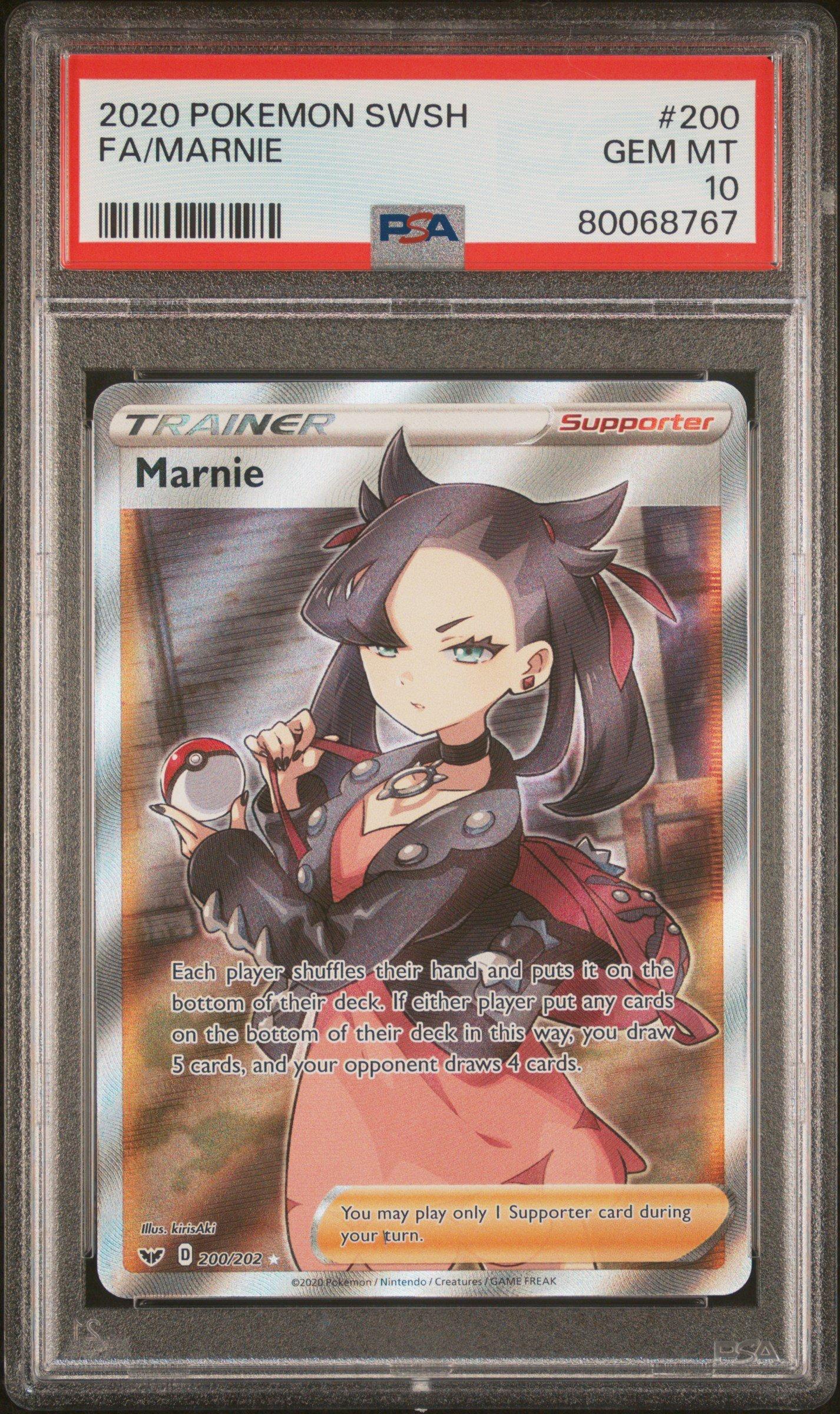 2020 Pokemon Sword & Shield 200 Full Art/marnie PSA 10 Graded Card
