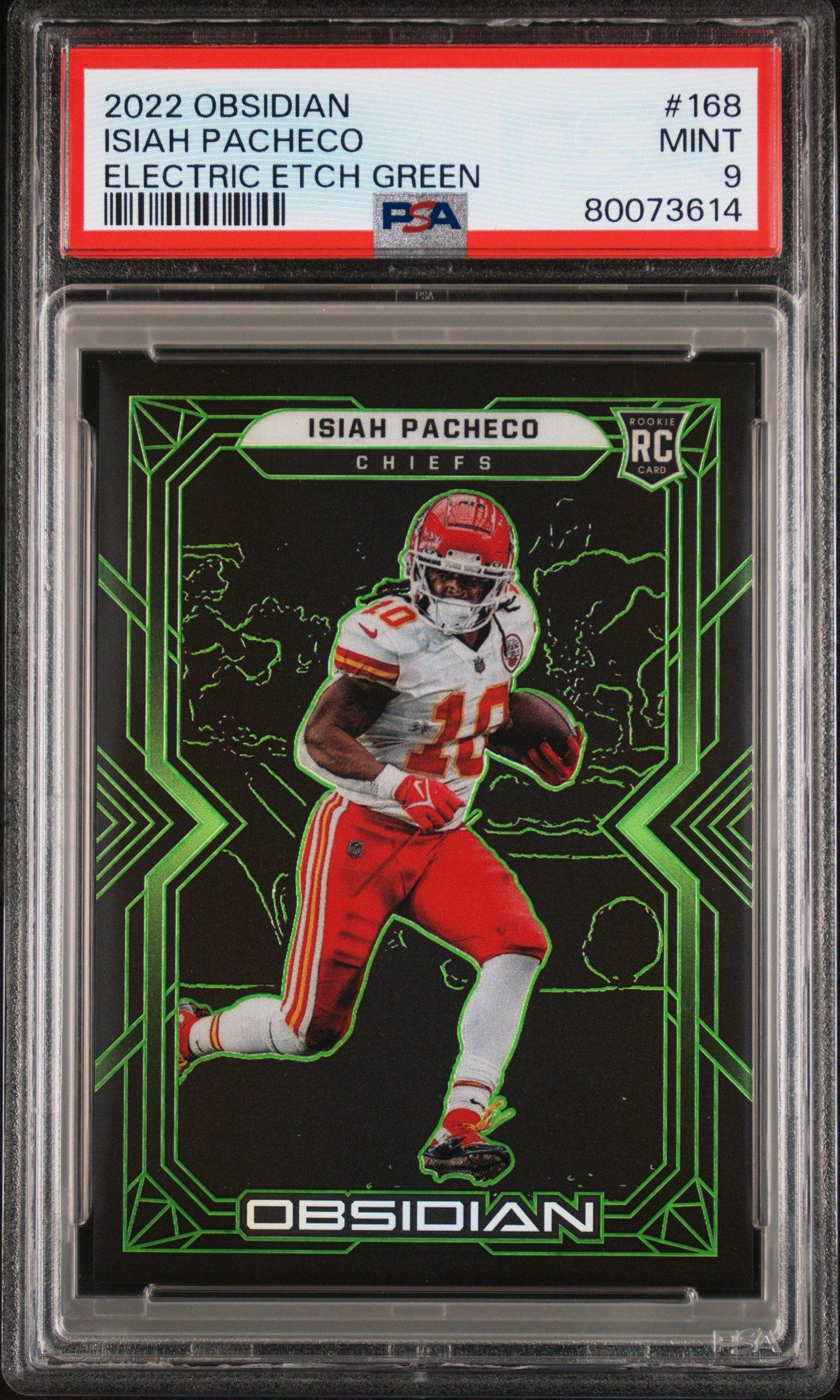 2022 Panini Obsidian 168 Isiah Pacheco Electric Etch Green PSA 9