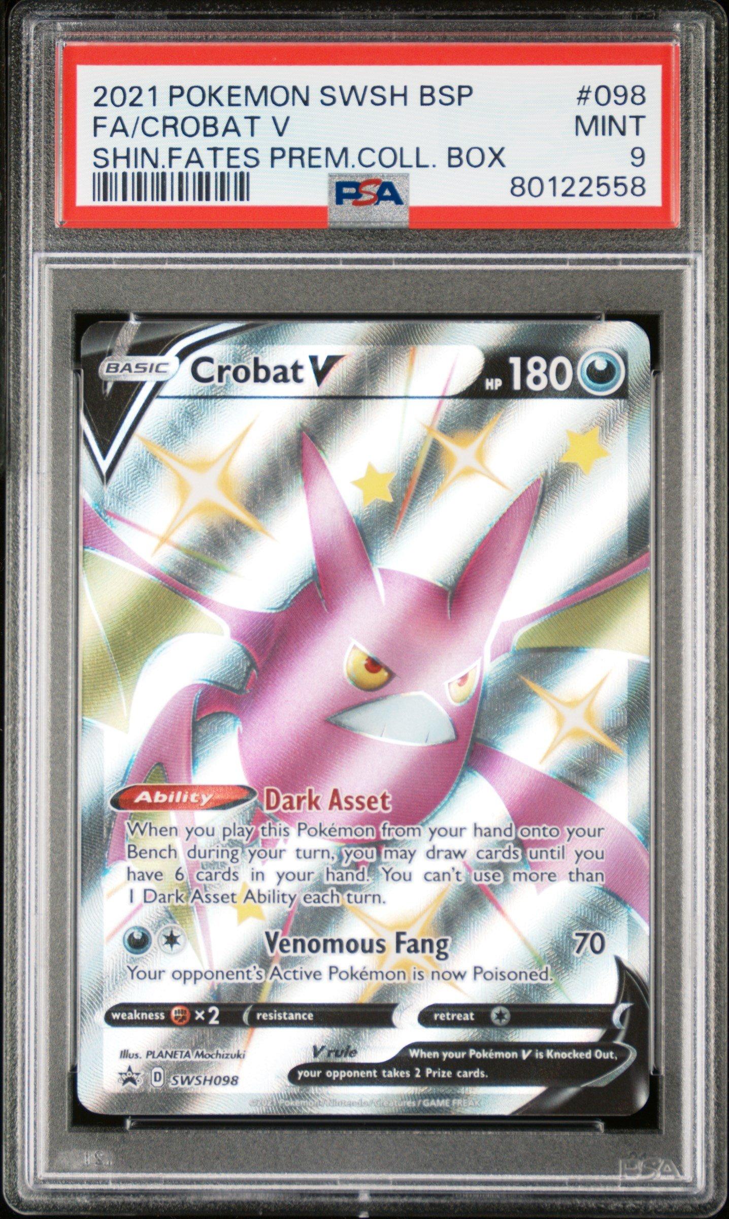 2021 Pokemon Swsh Black Star Promo 098 Full Art/crobat V Shining Fates Premium Collection Box PSA