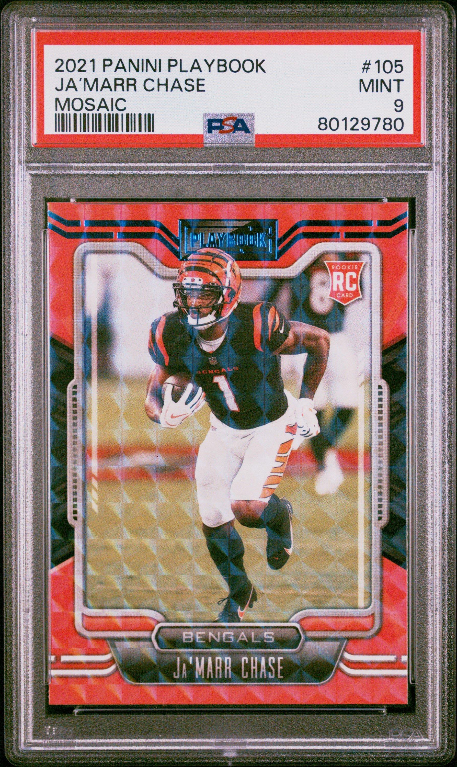 2021 Panini Playbook 105 Ja’marr Chase Mosaic PSA 9