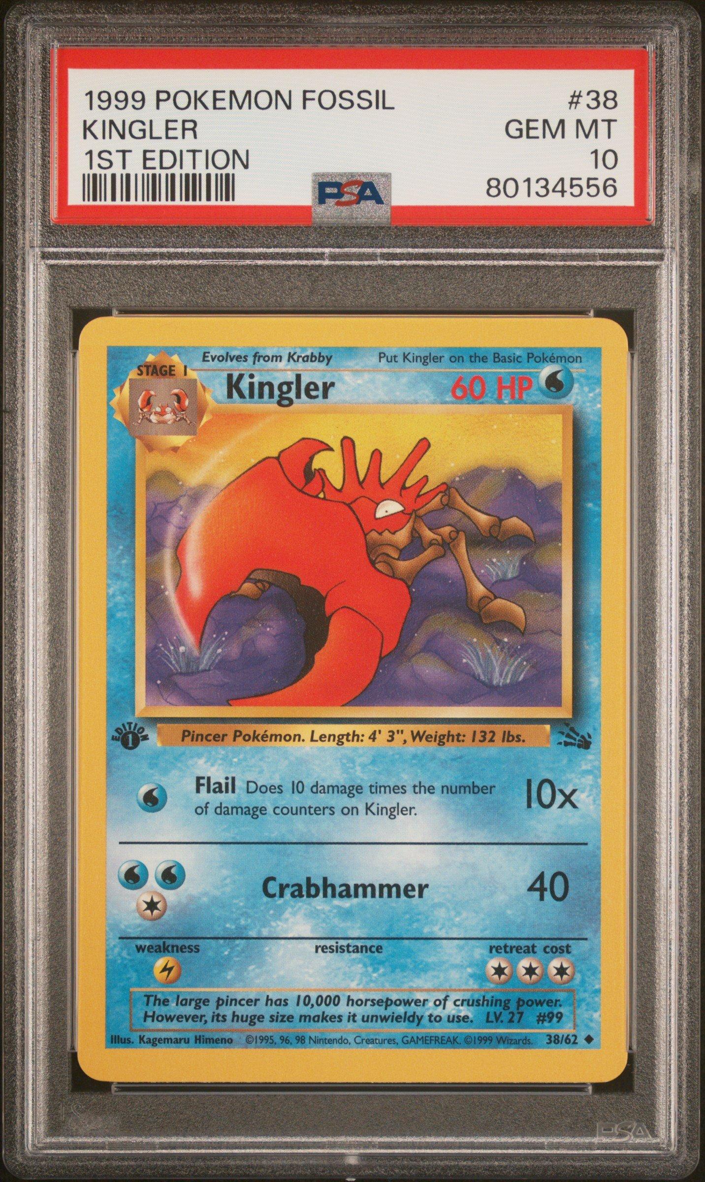 1999 Pokemon Fossil 38 Kingler 1st Edition PSA 10