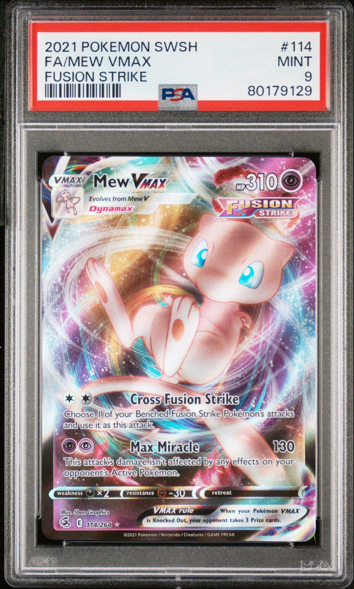 mew vmax pokemon card price 2021 Pokemon Sword & Shield Fusion Strike 114 Full Art/mew Vmax PSA 9  Graded Card